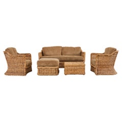 Suite da salotto in rattan moderno e organico in stile Michael Taylor