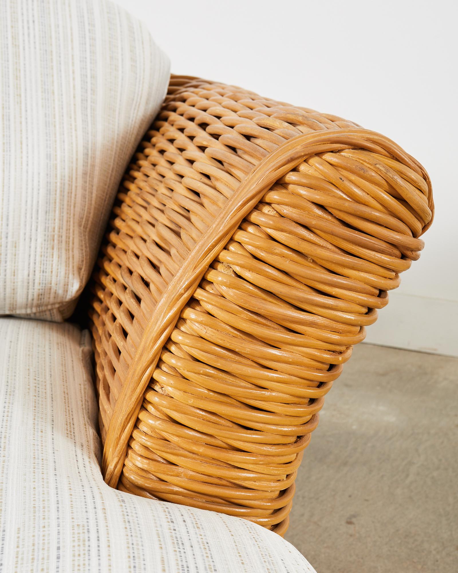 Michael Taylor Style Organic Modern Rattan Lounge Chair Ottoman For Sale 4