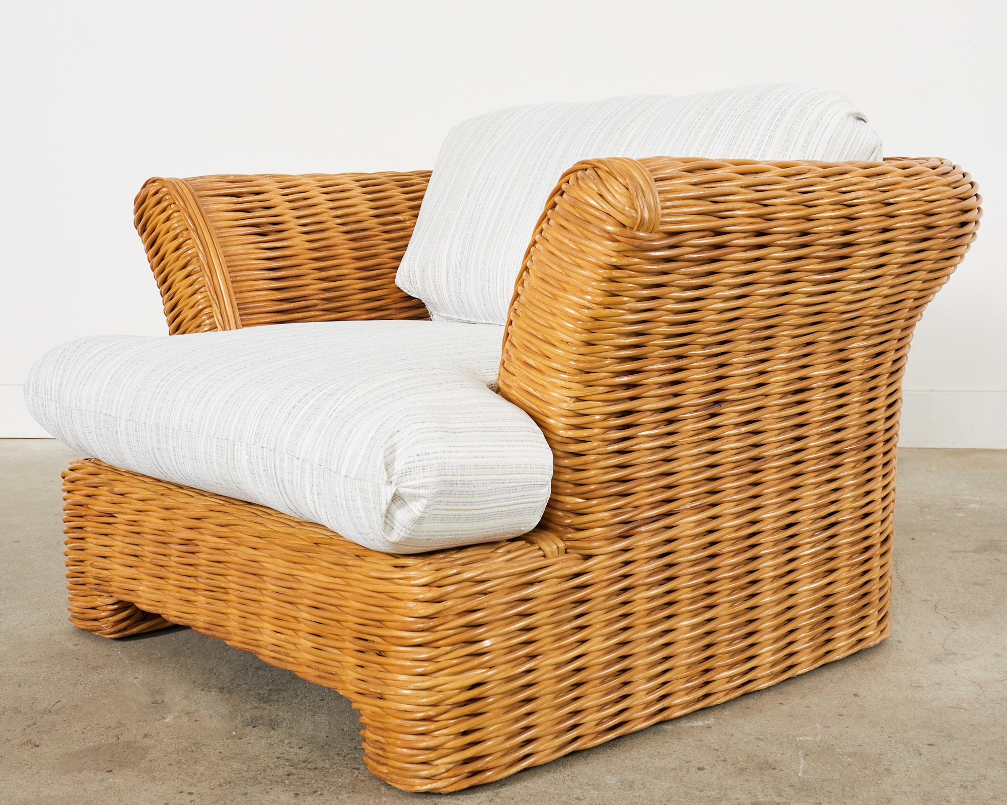 Michael Taylor Style Organic Modern Rattan Lounge Chair Ottoman For Sale 5