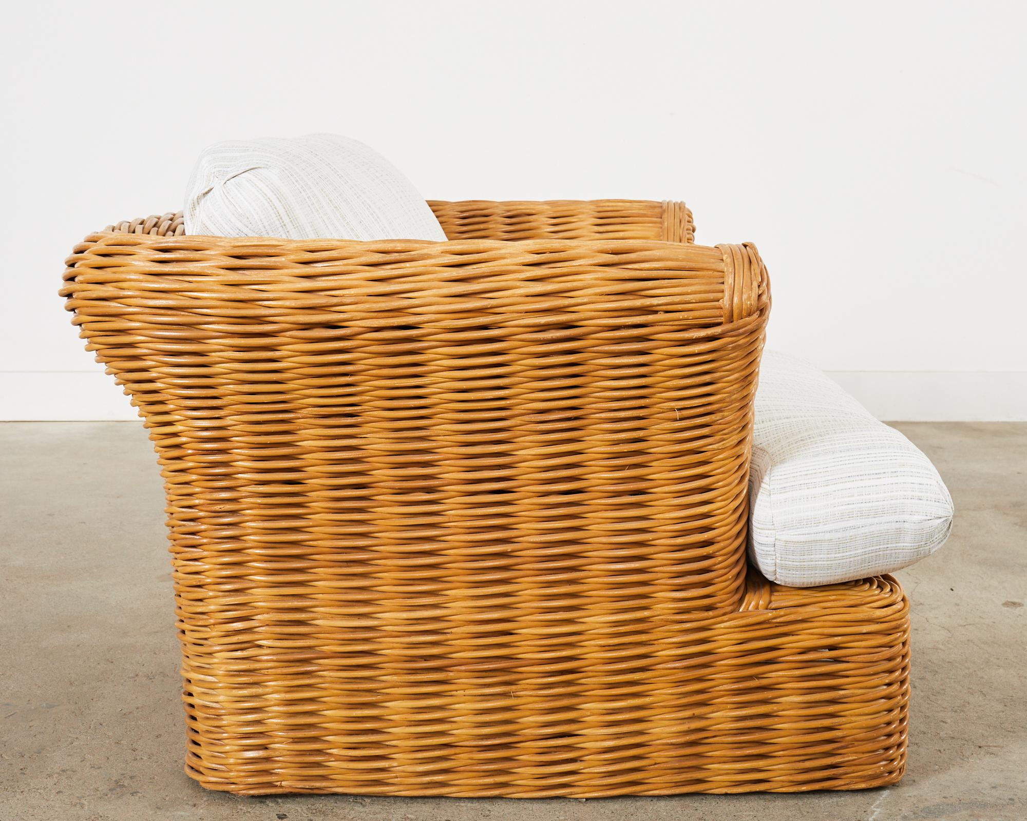 Michael Taylor Style Organic Modern Rattan Lounge Chair Ottoman For Sale 14