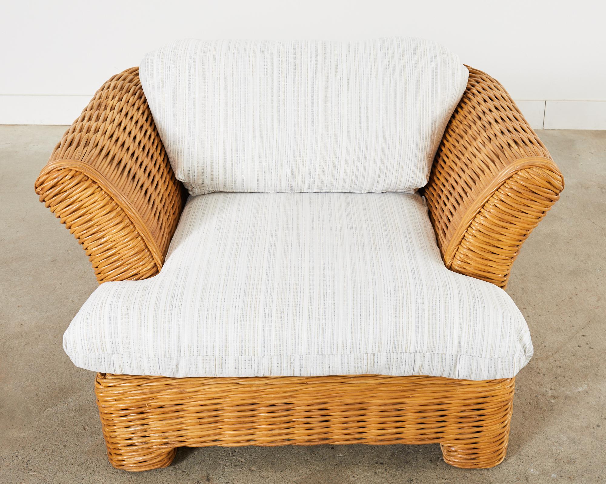 Michael Taylor Style Organic Modern Rattan Lounge Chair Ottoman In Good Condition For Sale In Rio Vista, CA
