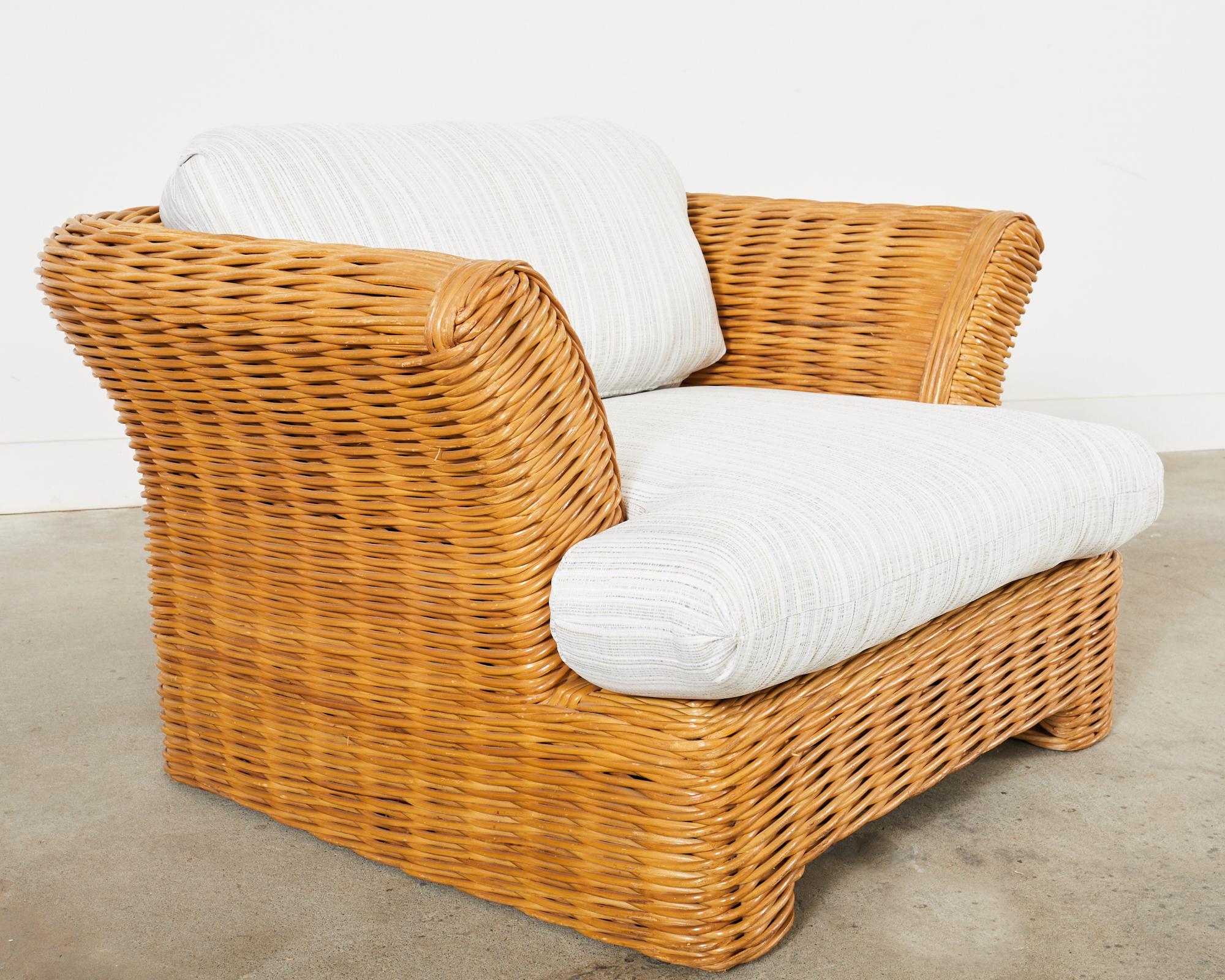 Michael Taylor Style Organic Modern Rattan Lounge Chair Ottoman For Sale 3