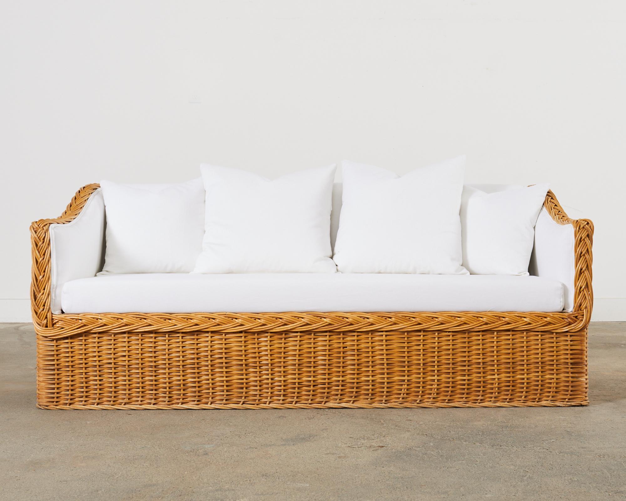 Michael Taylor Style Organic Modern Wicker Rattan Sofa Settee 6