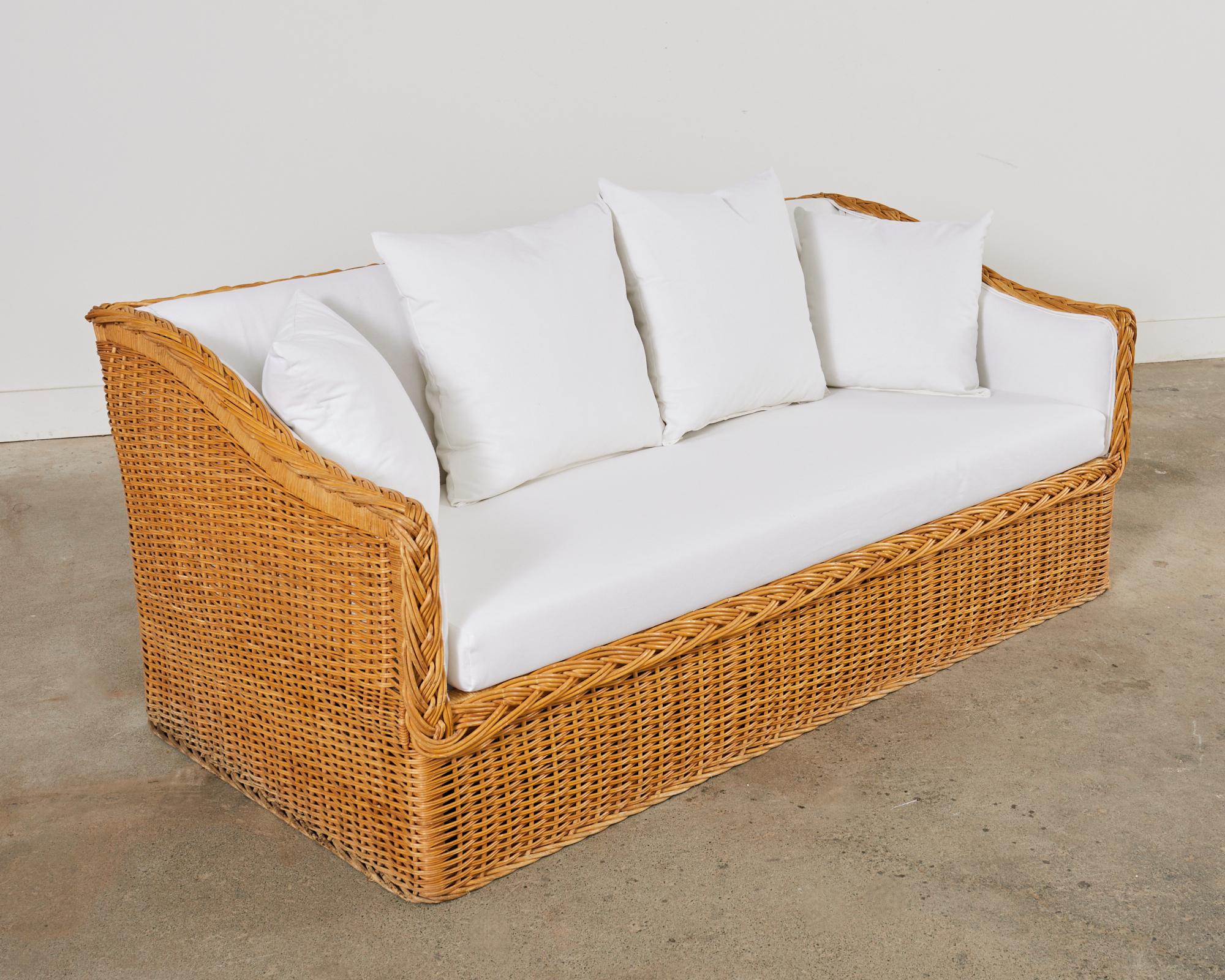 Hand-Crafted Michael Taylor Style Organic Modern Wicker Rattan Sofa Settee