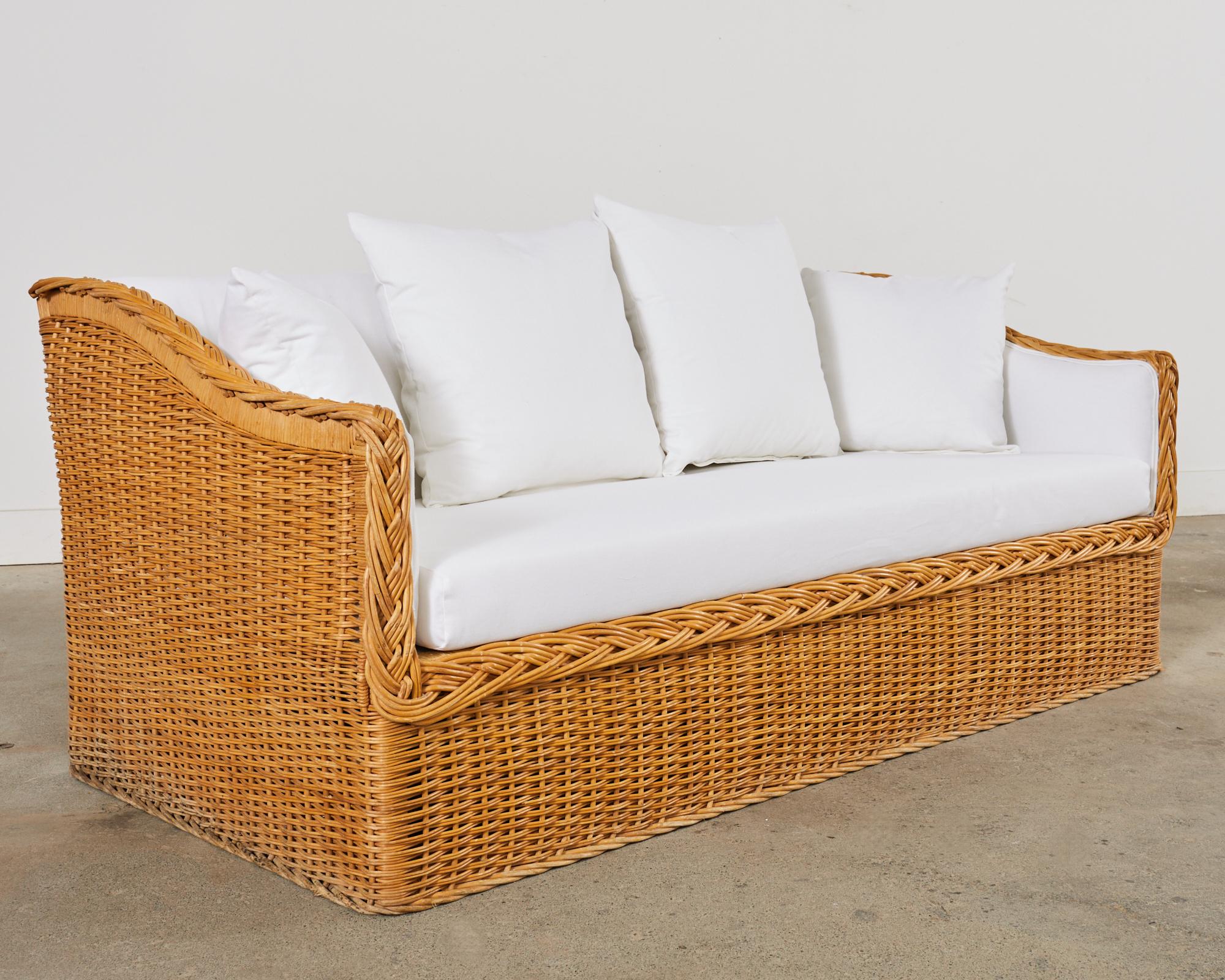 20th Century Michael Taylor Style Organic Modern Wicker Rattan Sofa Settee
