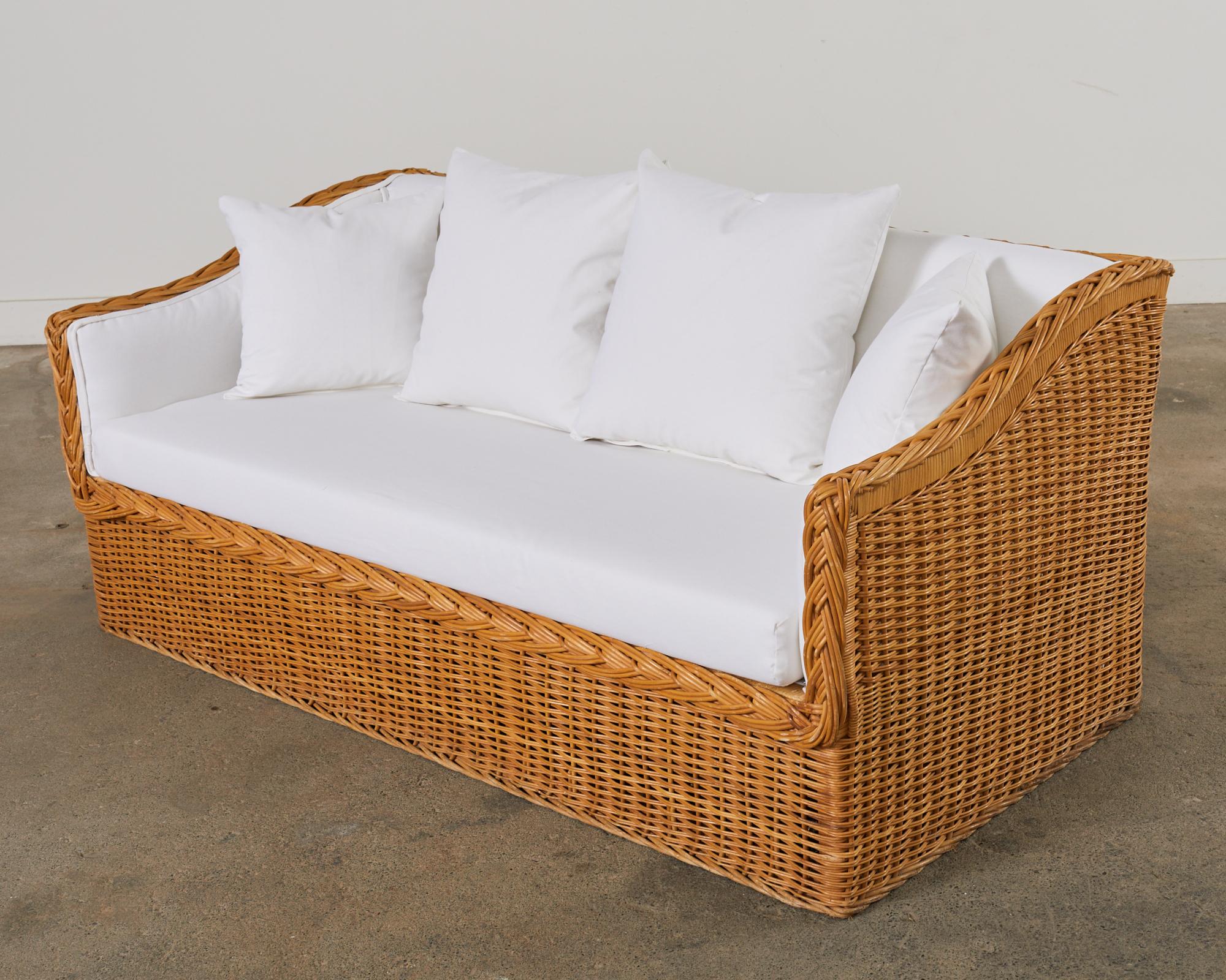 Michael Taylor Style Organic Modern Wicker Rattan Sofa Settee 1