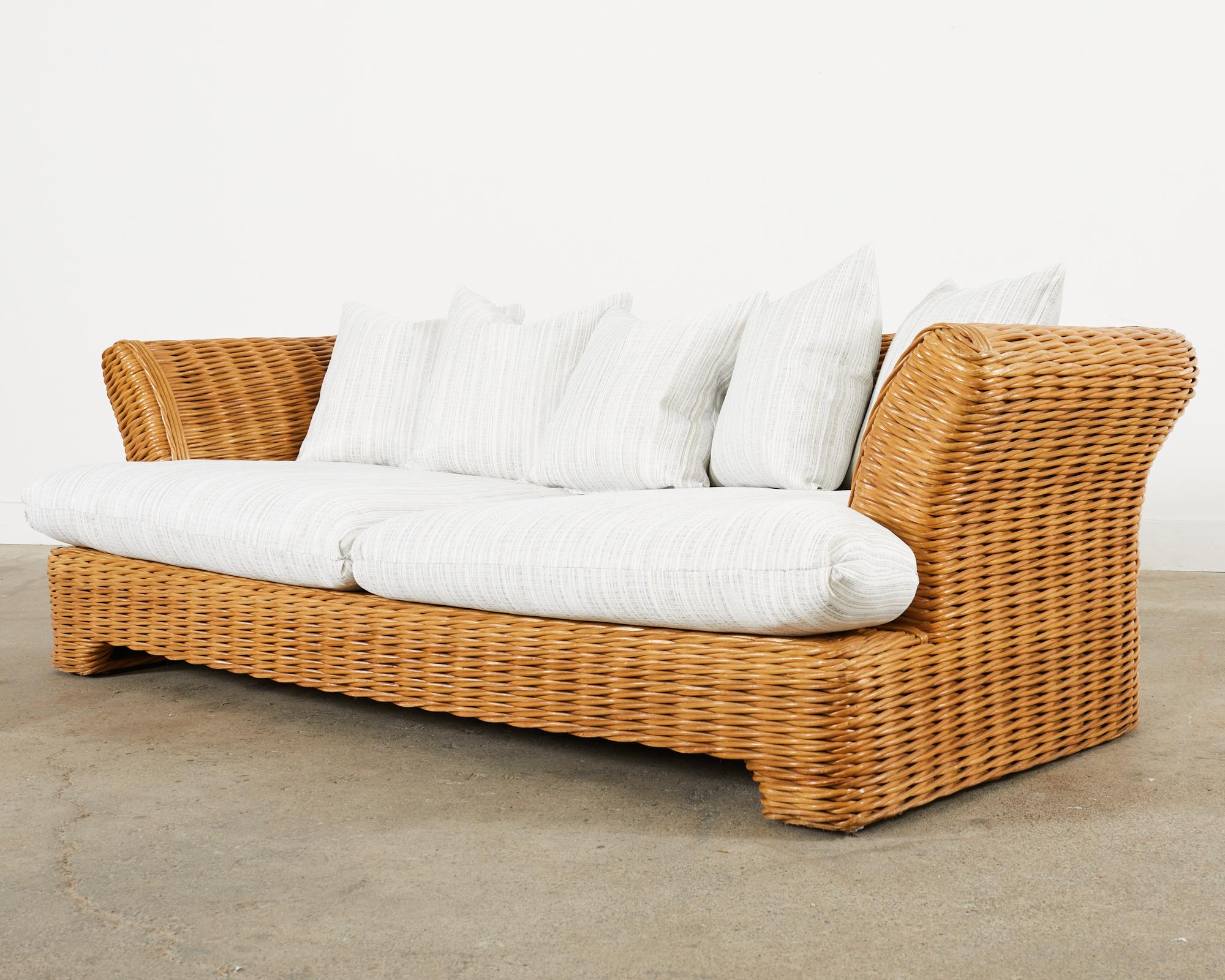Michael Taylor Style Organic Modern Woven Rattan Sofa  In Good Condition For Sale In Rio Vista, CA