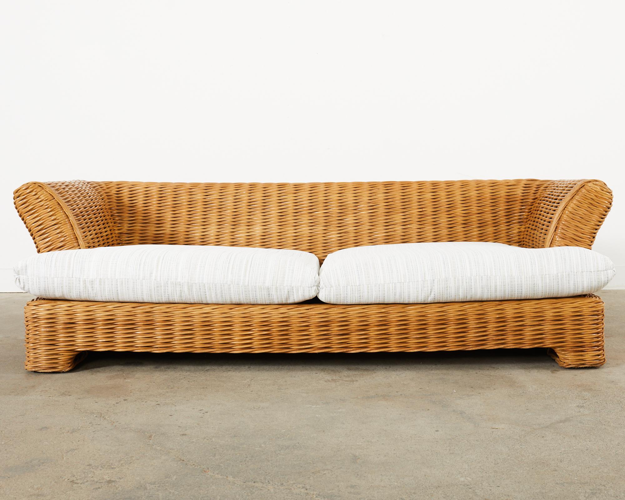 20th Century Michael Taylor Style Organic Modern Woven Rattan Sofa  For Sale