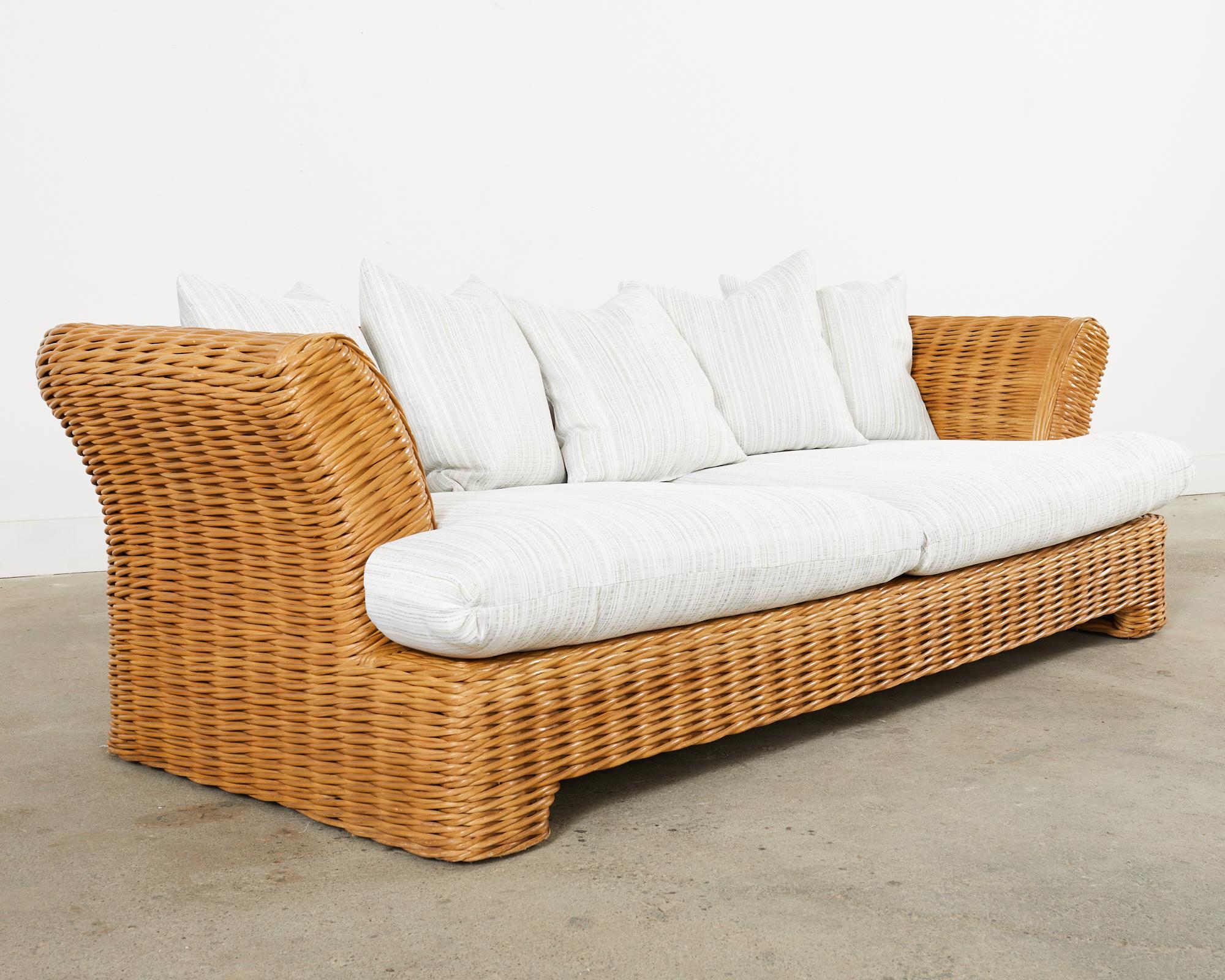 Fabric Michael Taylor Style Organic Modern Woven Rattan Sofa  For Sale