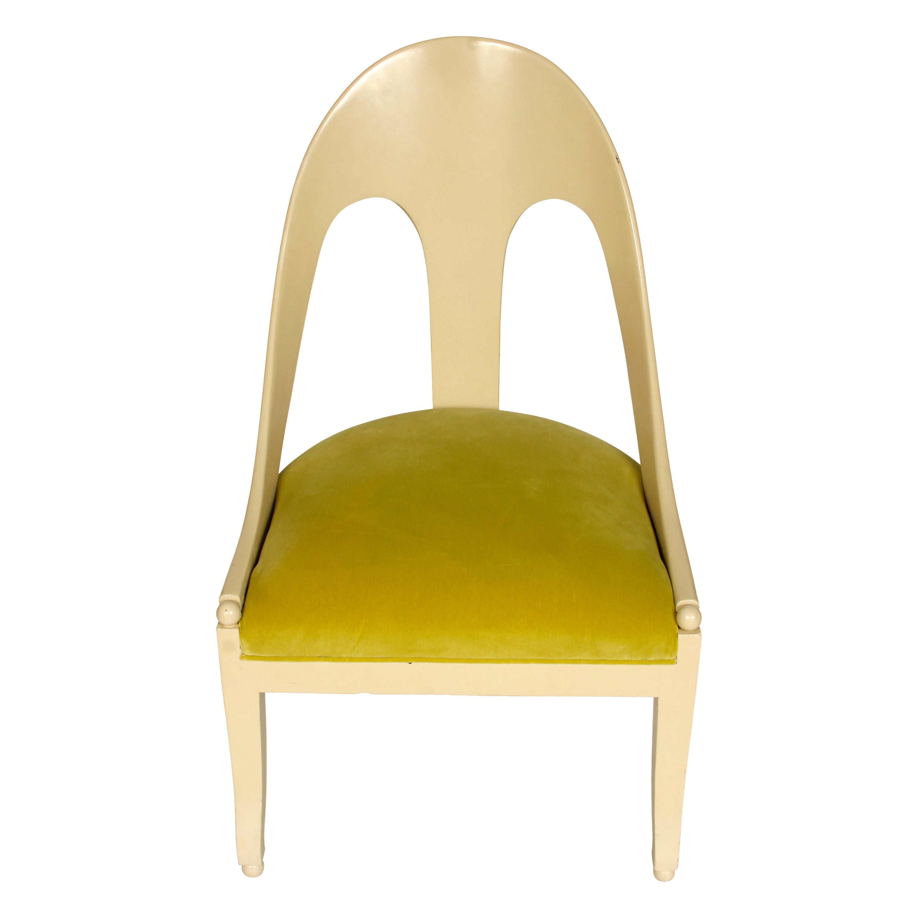 Michael Taylor Style Painted Chair with Chartreuse Velvet For Sale