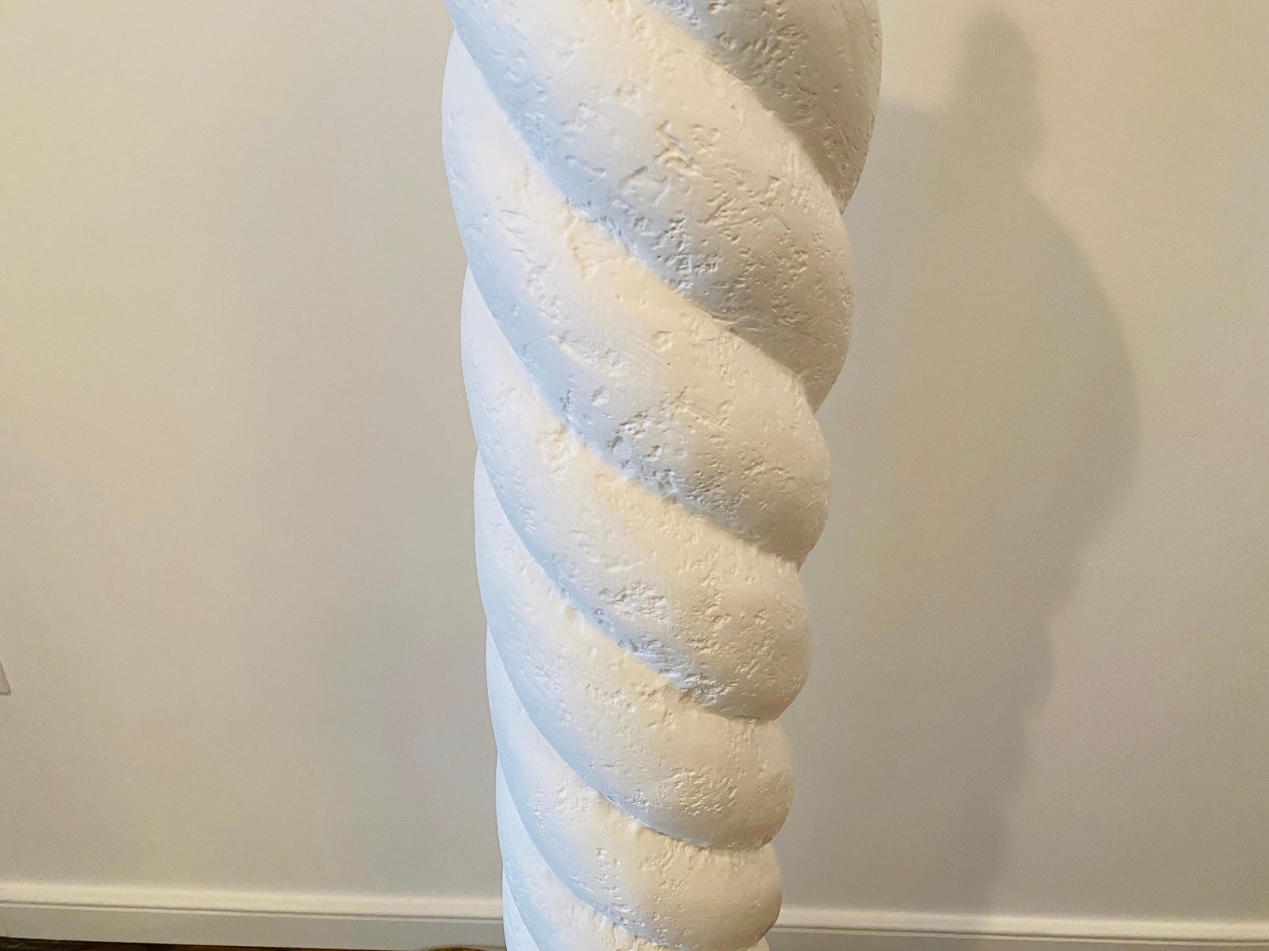 Hand-Crafted Michael Taylor Style Plaster Spiral Column Floor Lamp, 1970s For Sale