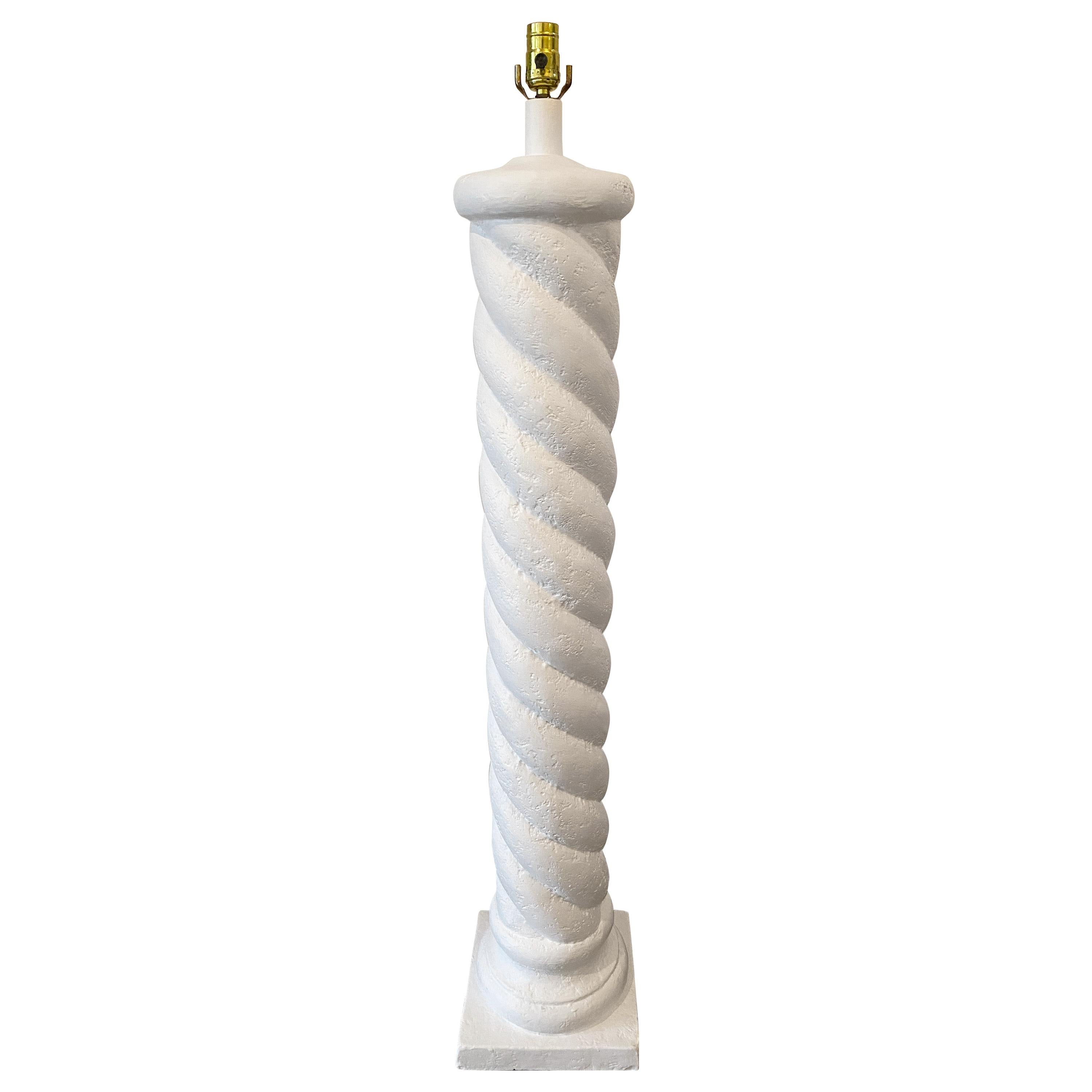 Michael Taylor Style Plaster Spiral Column Floor Lamp, 1970s For Sale