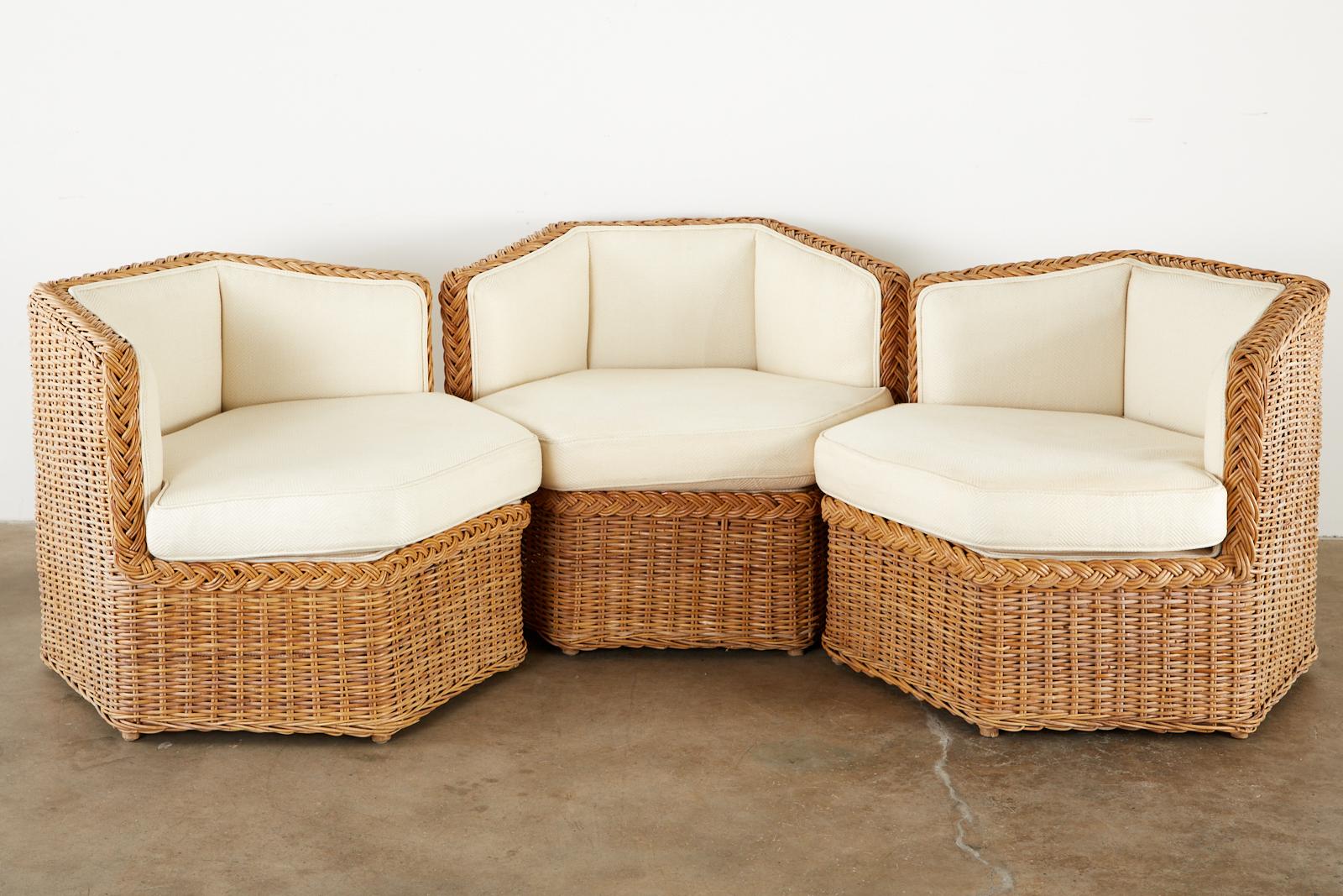 American Michael Taylor Style Rattan Modular Seating Sofa Set