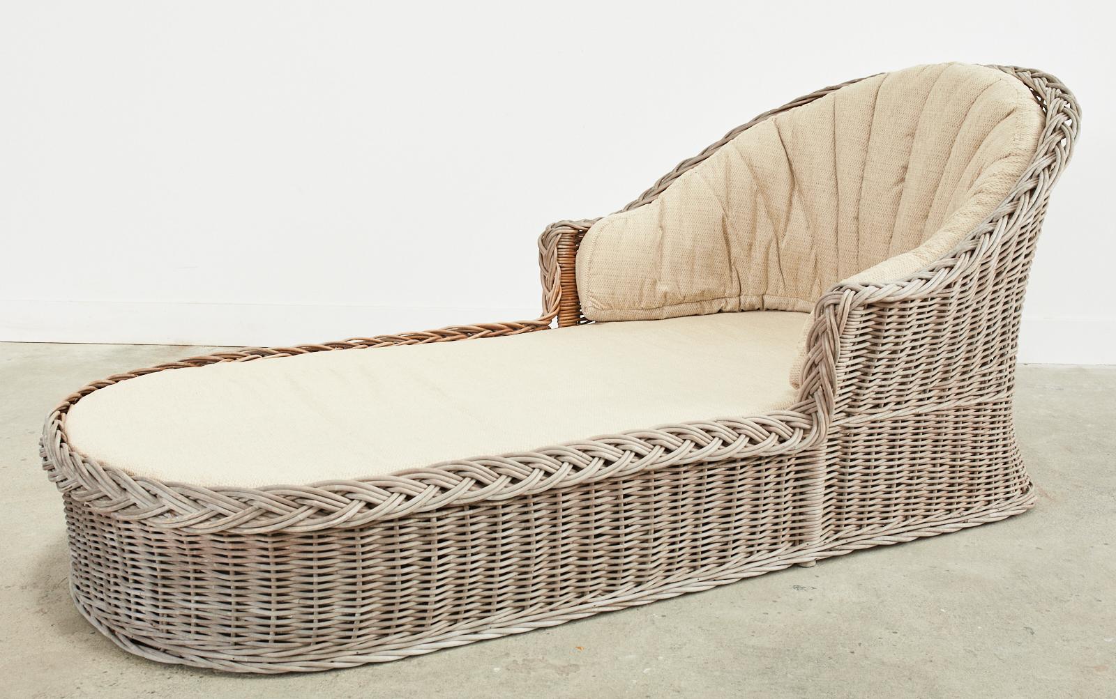 Michael Taylor Style Rattan Wicker Chaise Lounge 2