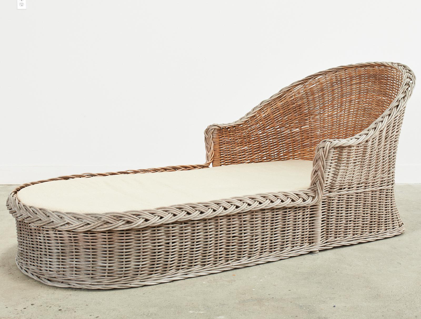 Michael Taylor Style Rattan Wicker Chaise Lounge 5