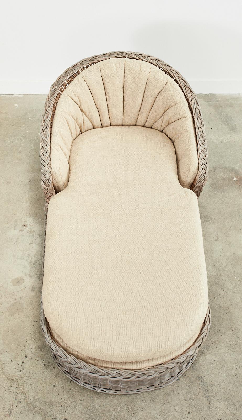 American Michael Taylor Style Rattan Wicker Chaise Lounge