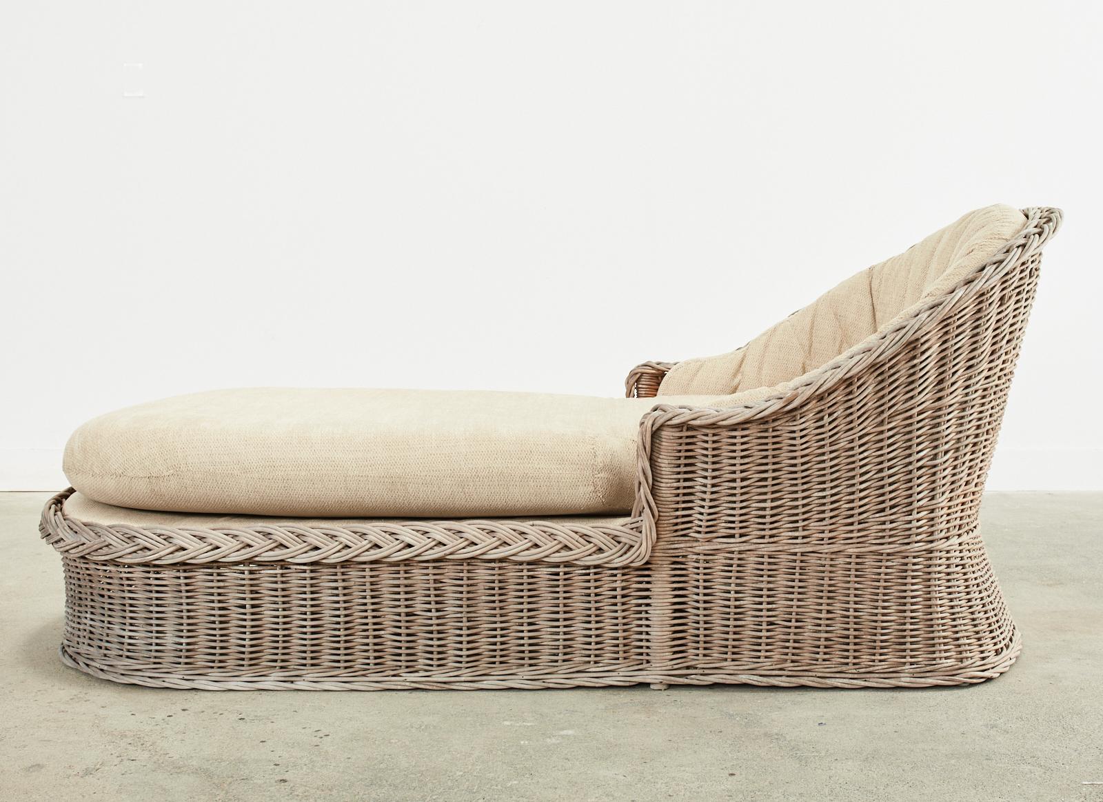 Fabric Michael Taylor Style Rattan Wicker Chaise Lounge