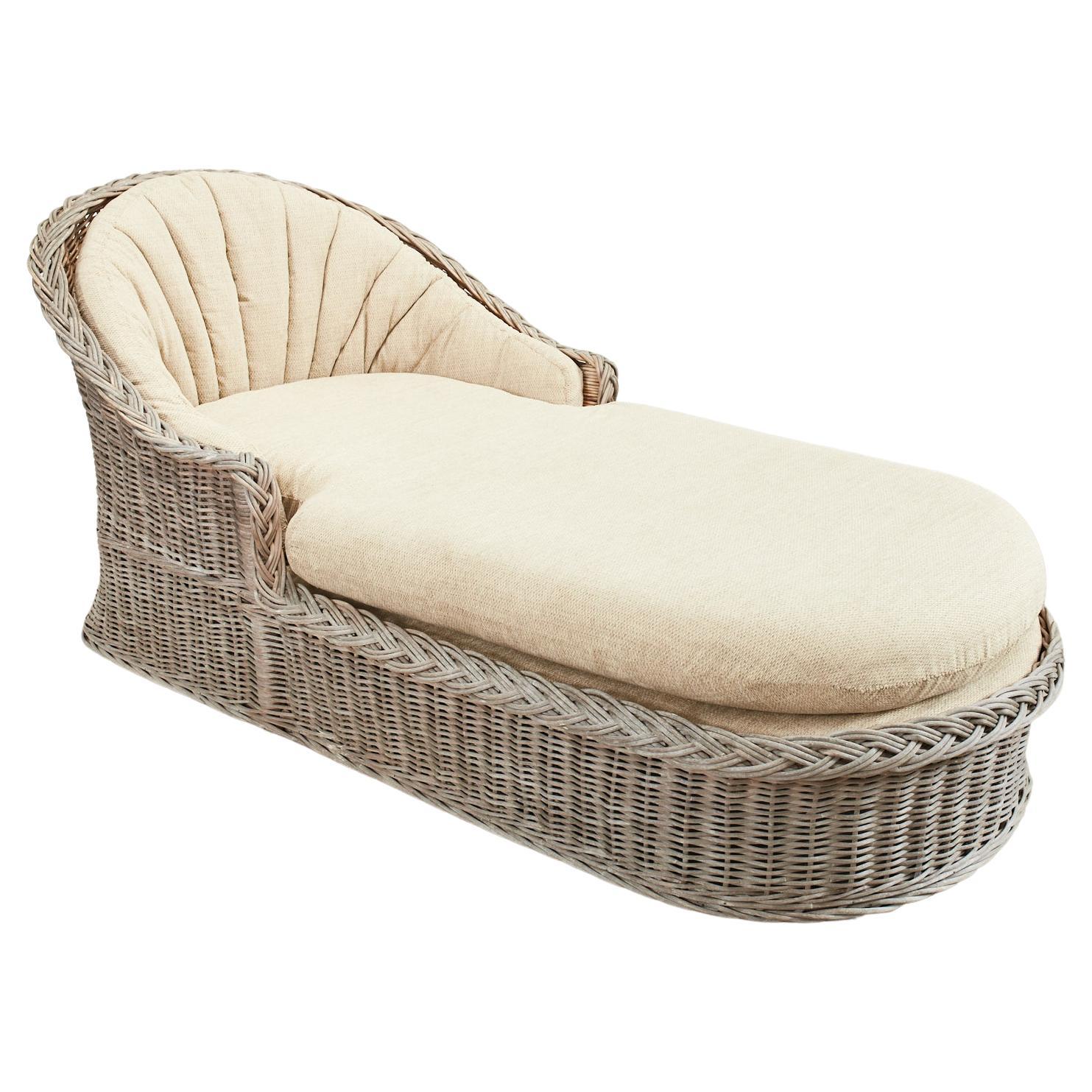 Michael Taylor Style Rattan Wicker Chaise Lounge