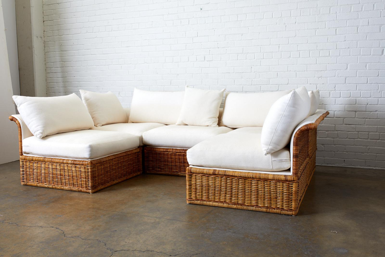 Michael Taylor Style Rattan Wicker Sectional Sofa 3