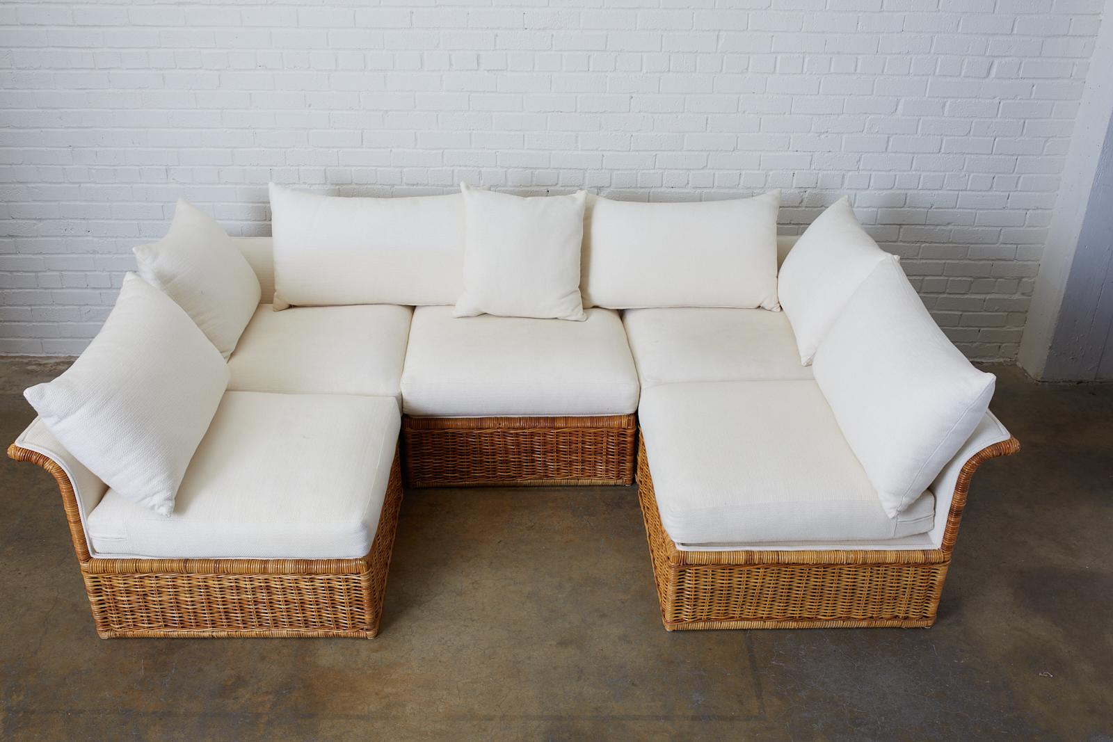 Michael Taylor Style Rattan Wicker Sectional Sofa 5