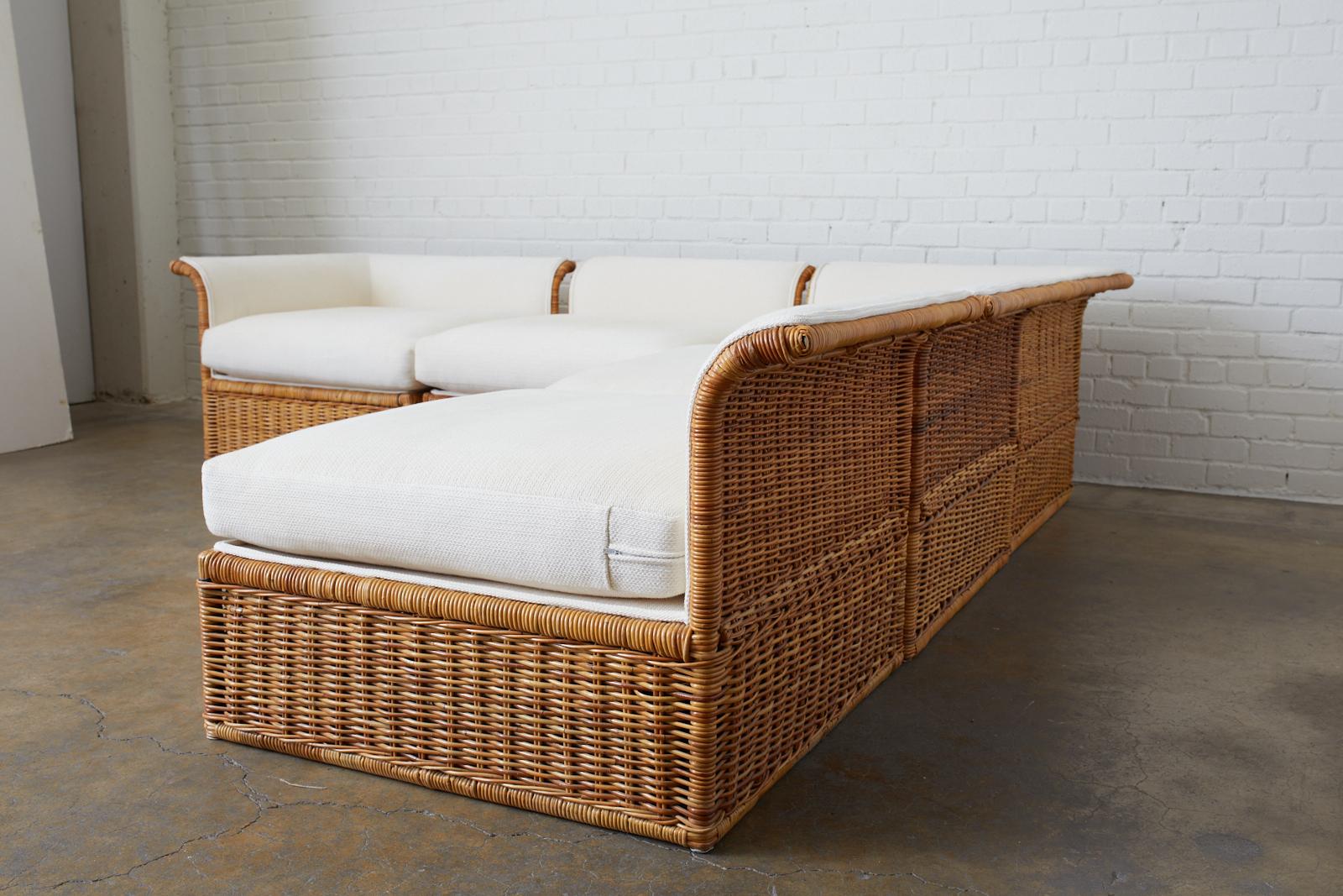 Michael Taylor Style Rattan Wicker Sectional Sofa 7