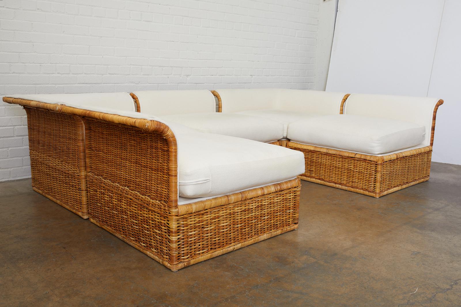 American Michael Taylor Style Rattan Wicker Sectional Sofa