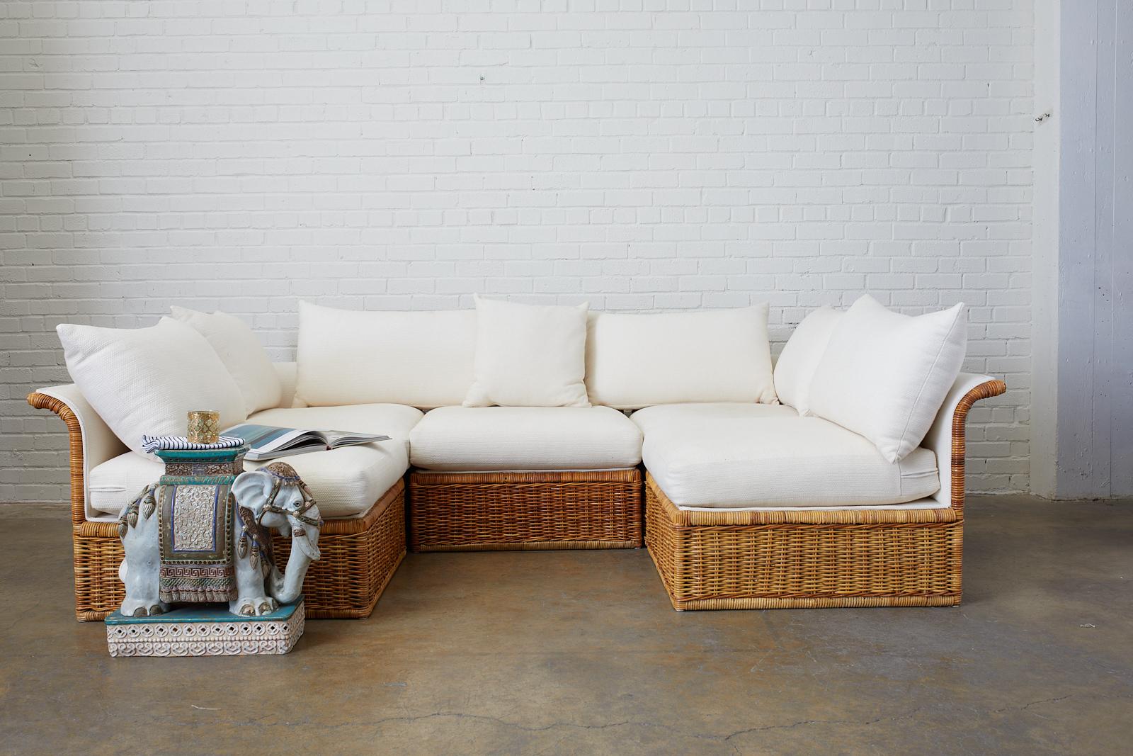 Michael Taylor Style Rattan Wicker Sectional Sofa 1
