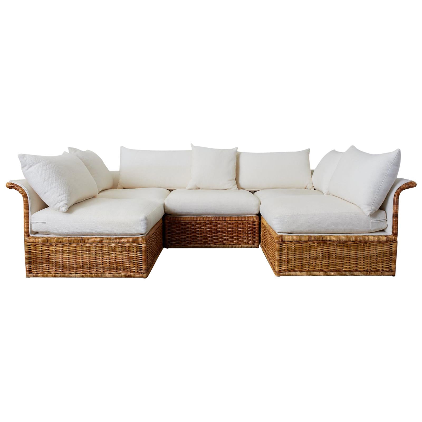 Michael Taylor Style Rattan Wicker Sectional Sofa
