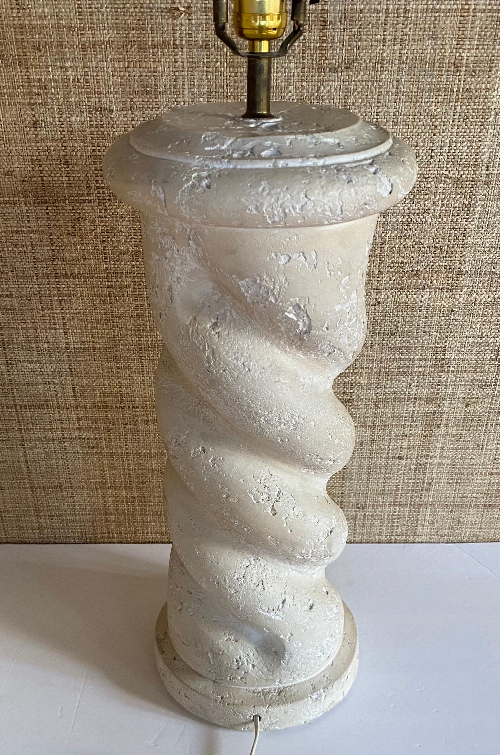 Michael Taylor Style Sculptural Modern Plaster Twist Spiral Column Table Lamp For Sale 6