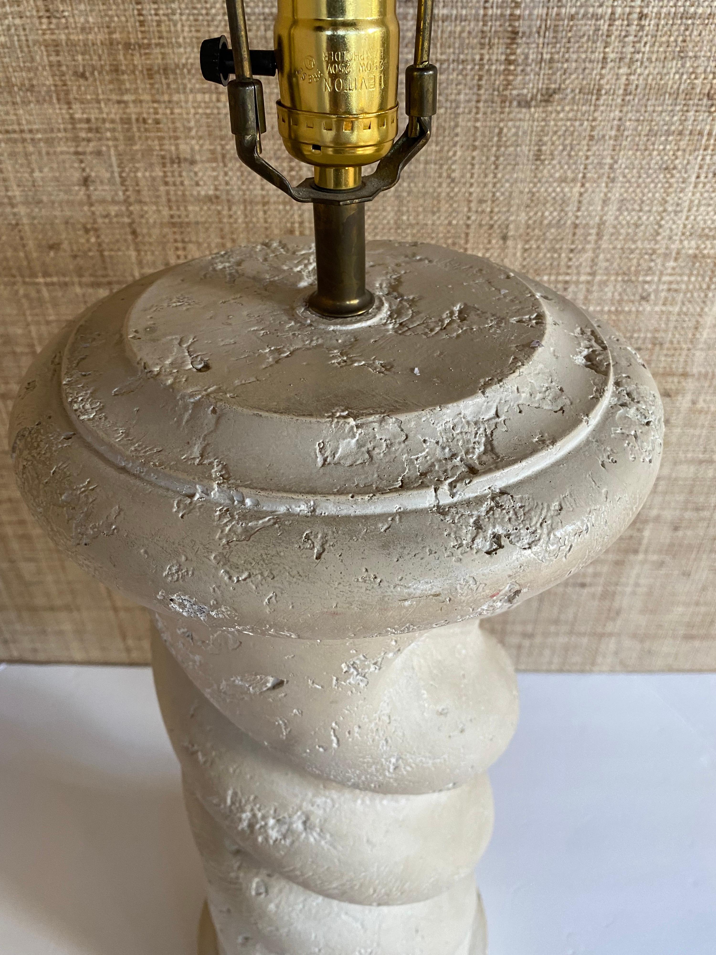 Late 20th Century Michael Taylor Style Sculptural Modern Plaster Twist Spiral Column Table Lamp For Sale