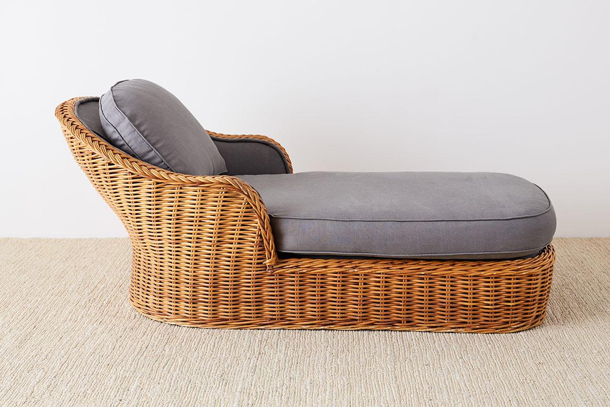 20th Century Michael Taylor Style Wicker Chaise Lounge