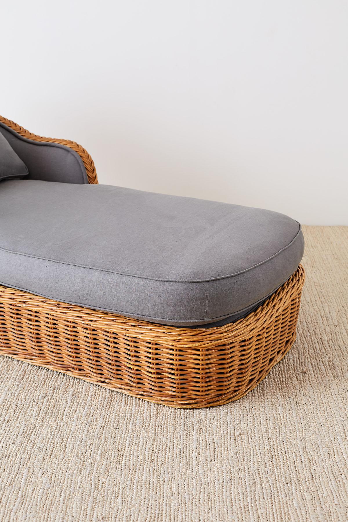 American Michael Taylor Style Wicker Chaise Lounge
