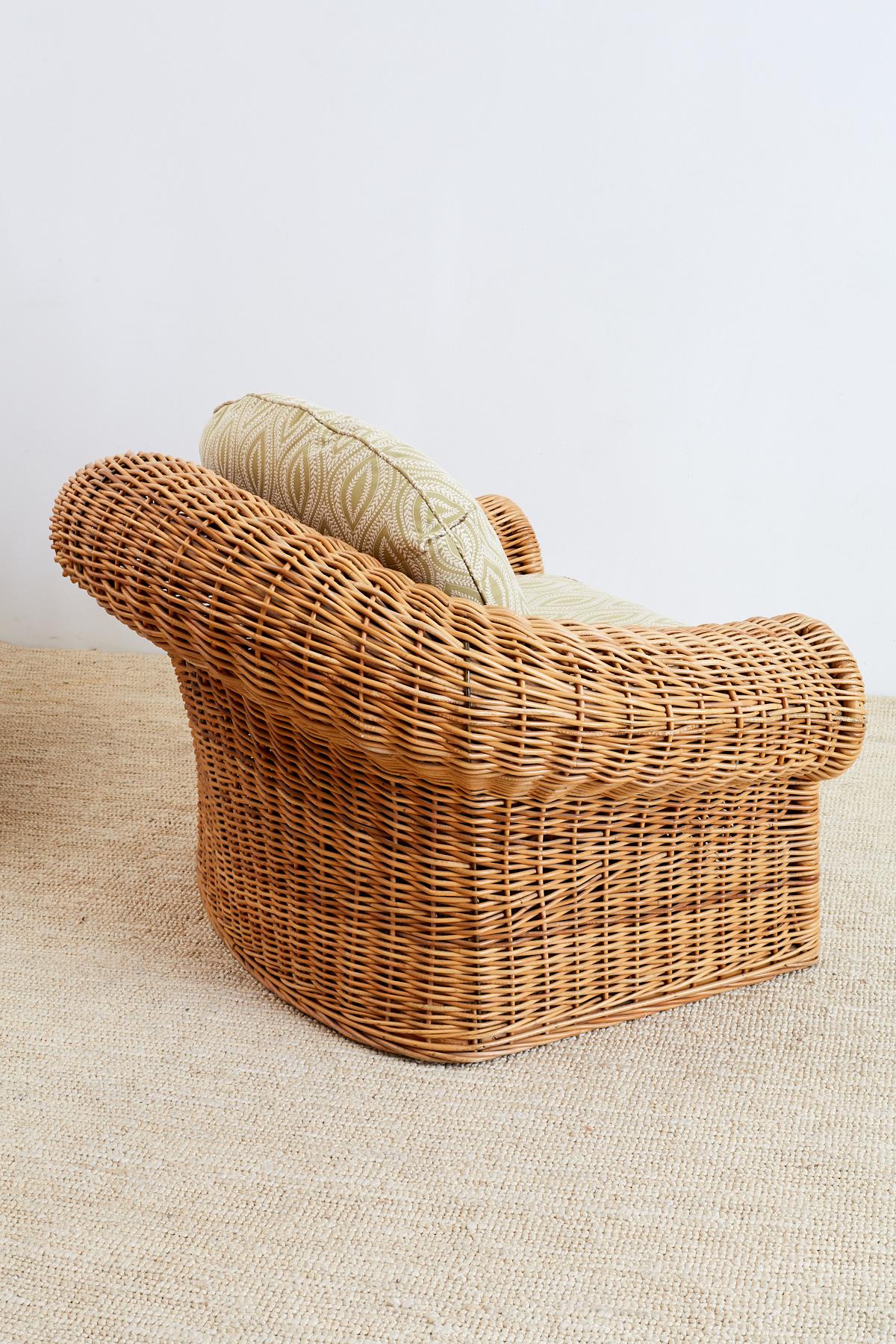 Michael Taylor Style Wicker Lounge Chairs and Ottomans 1