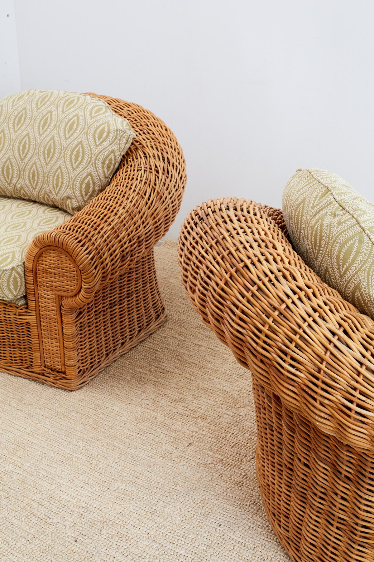 Michael Taylor Style Wicker Lounge Chairs and Ottomans 4