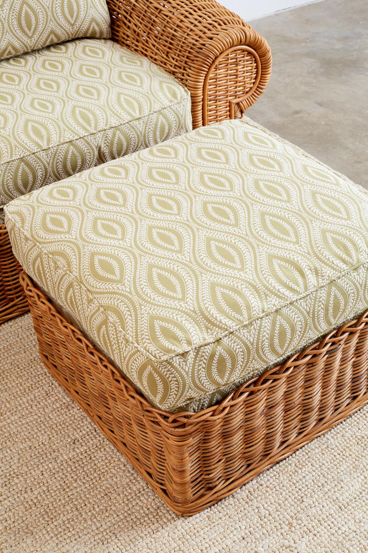 Organic Modern Michael Taylor Style Wicker Lounge Chairs and Ottomans