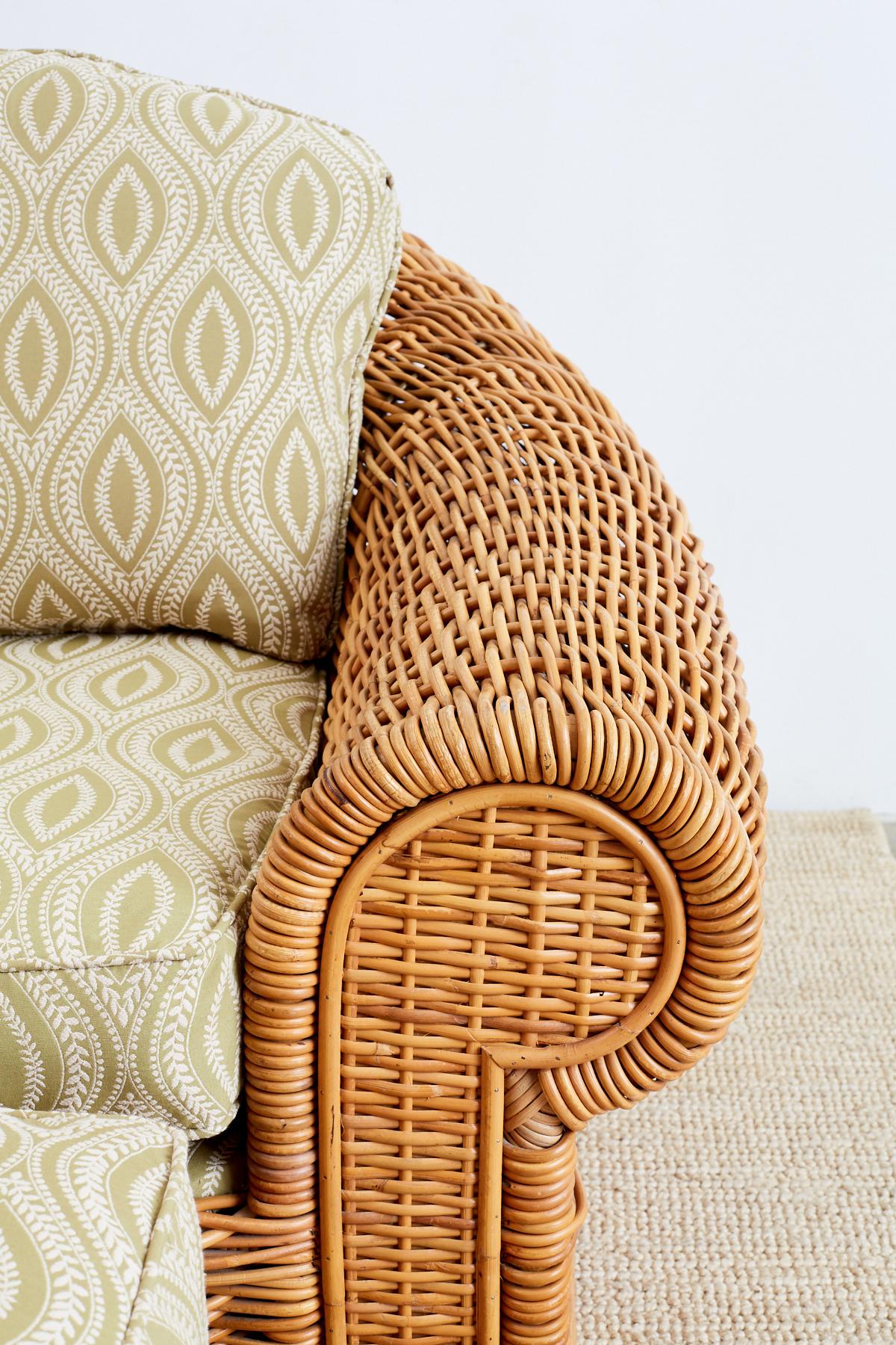 American Michael Taylor Style Wicker Lounge Chairs and Ottomans