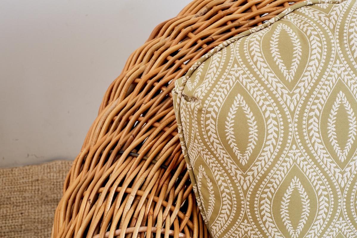 Michael Taylor Style Wicker Lounge Chairs and Ottomans In Excellent Condition In Rio Vista, CA