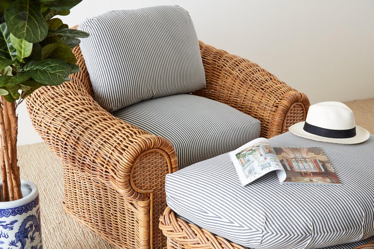 Michael Taylor Style Wicker Lounge Chairs with Ottoman at 1stDibs