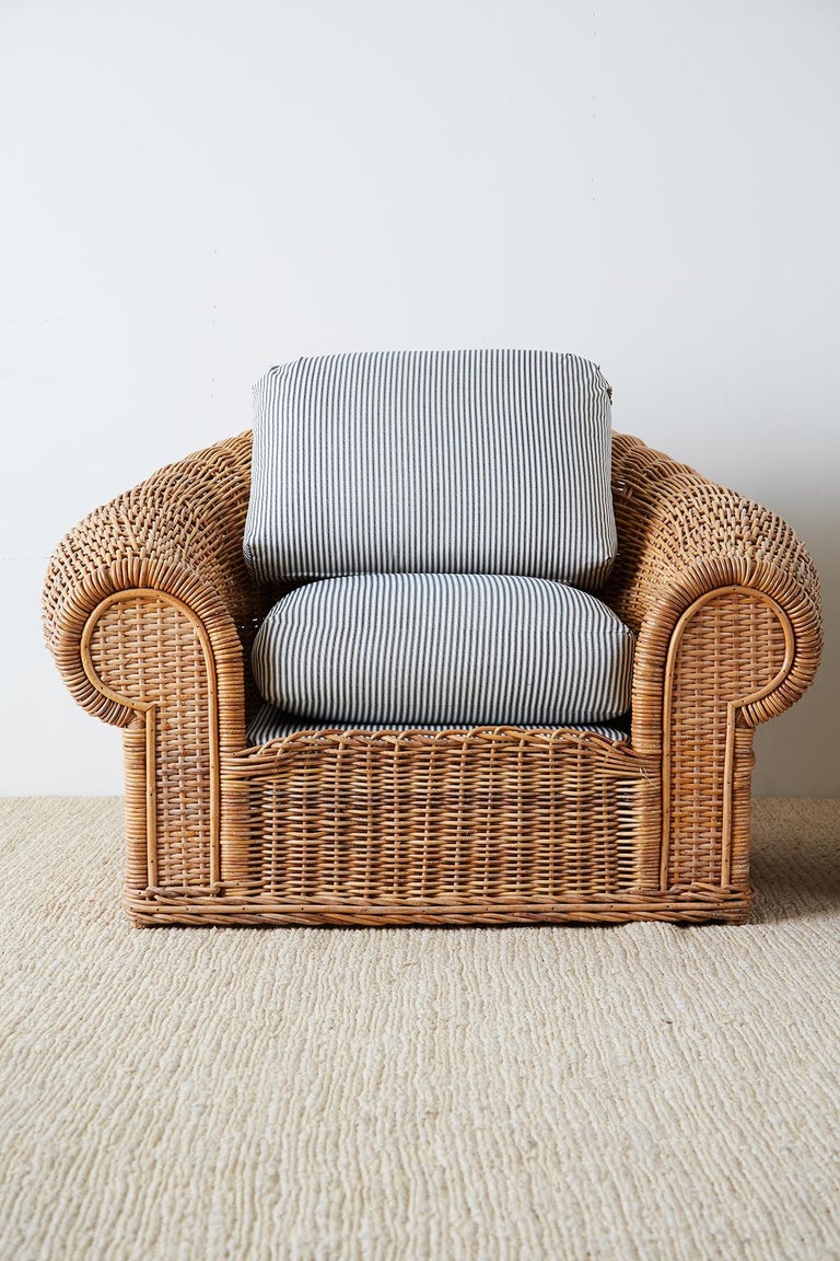 Michael Taylor Style Wicker Lounge Chairs with Ottoman at 1stDibs