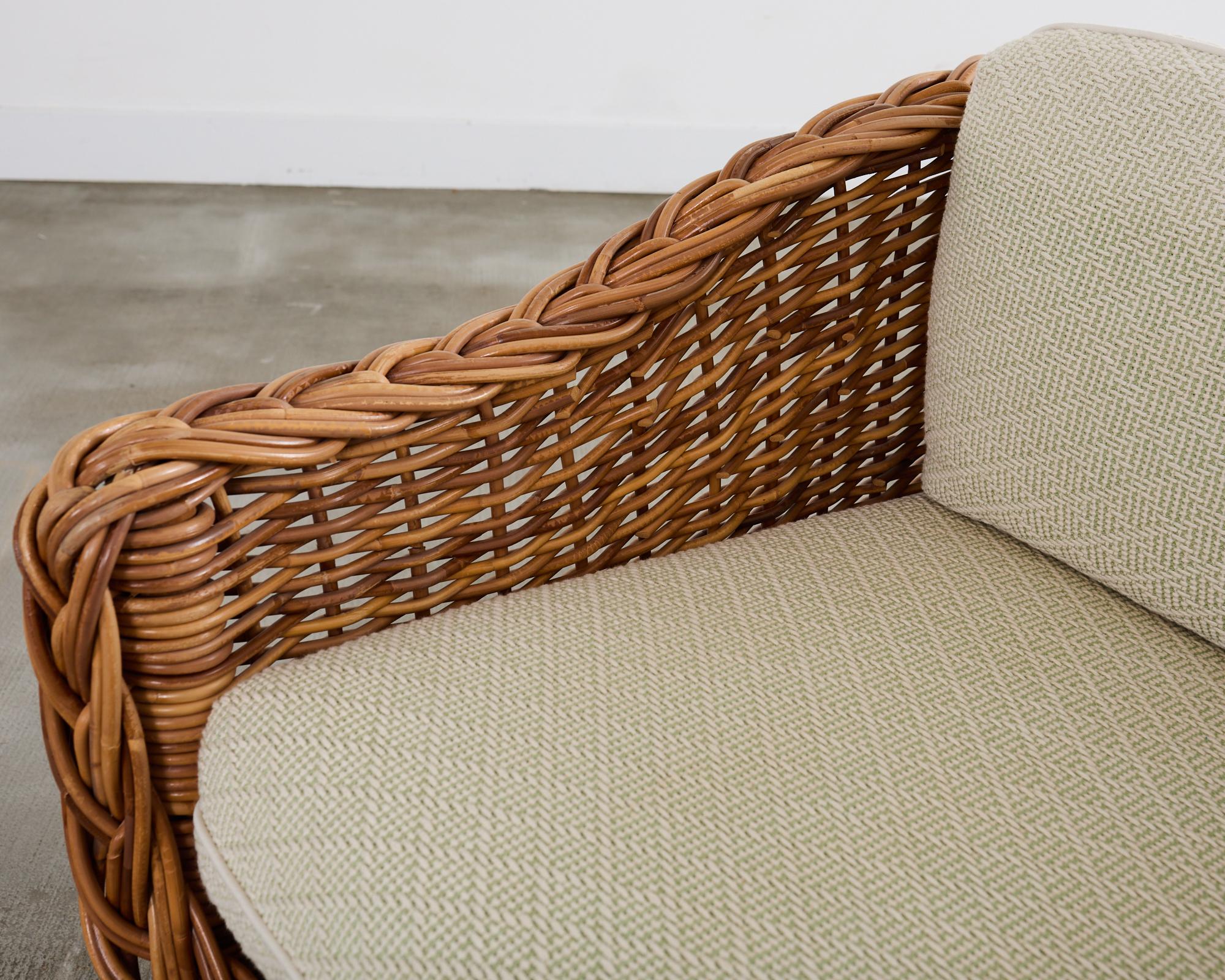 Michael Taylor Style Wicker Rattan Armchair in Scalamandre For Sale 1