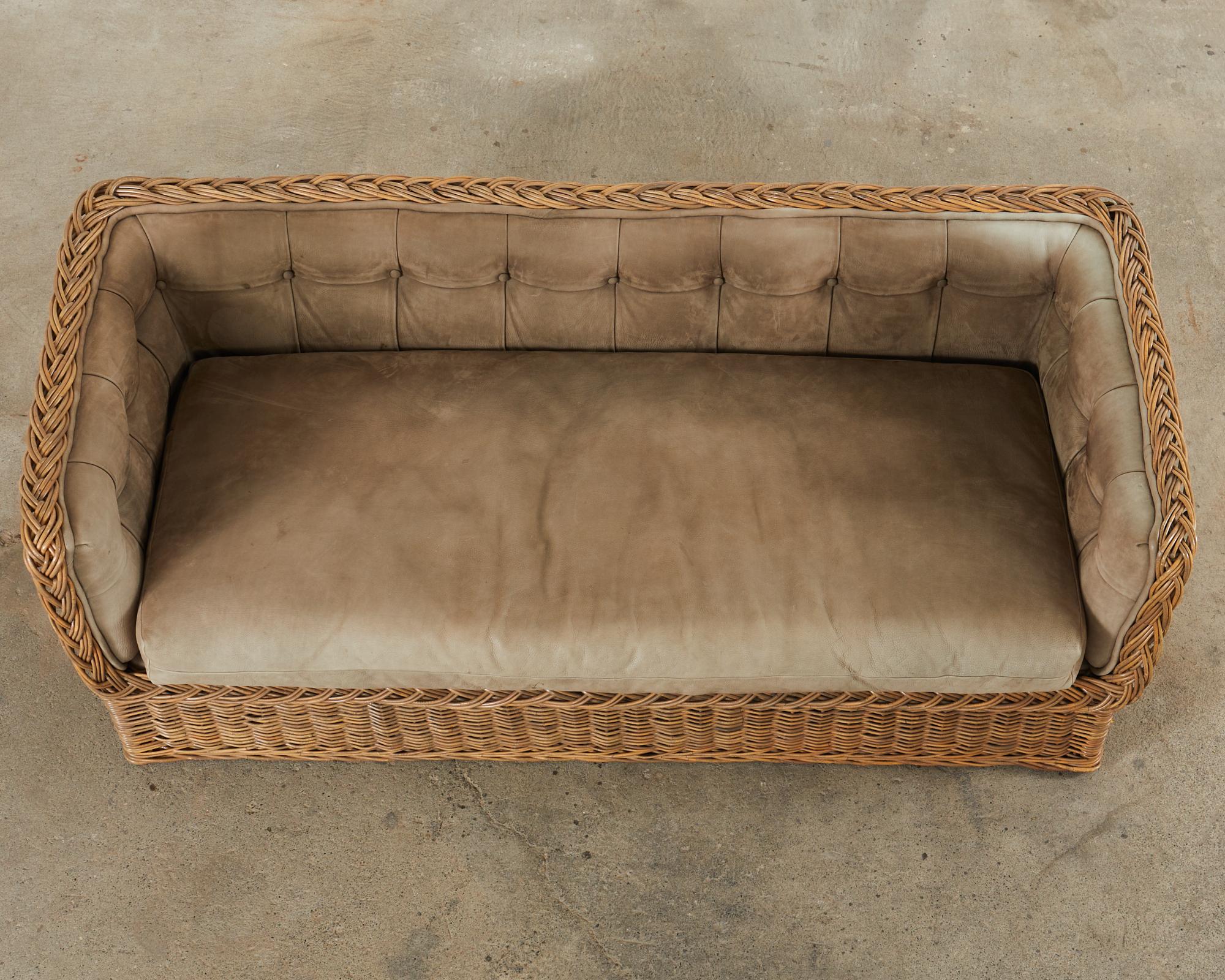 Michael Taylor Style Wicker Rattan Daybed Sofa by Wicker Works In Good Condition In Rio Vista, CA