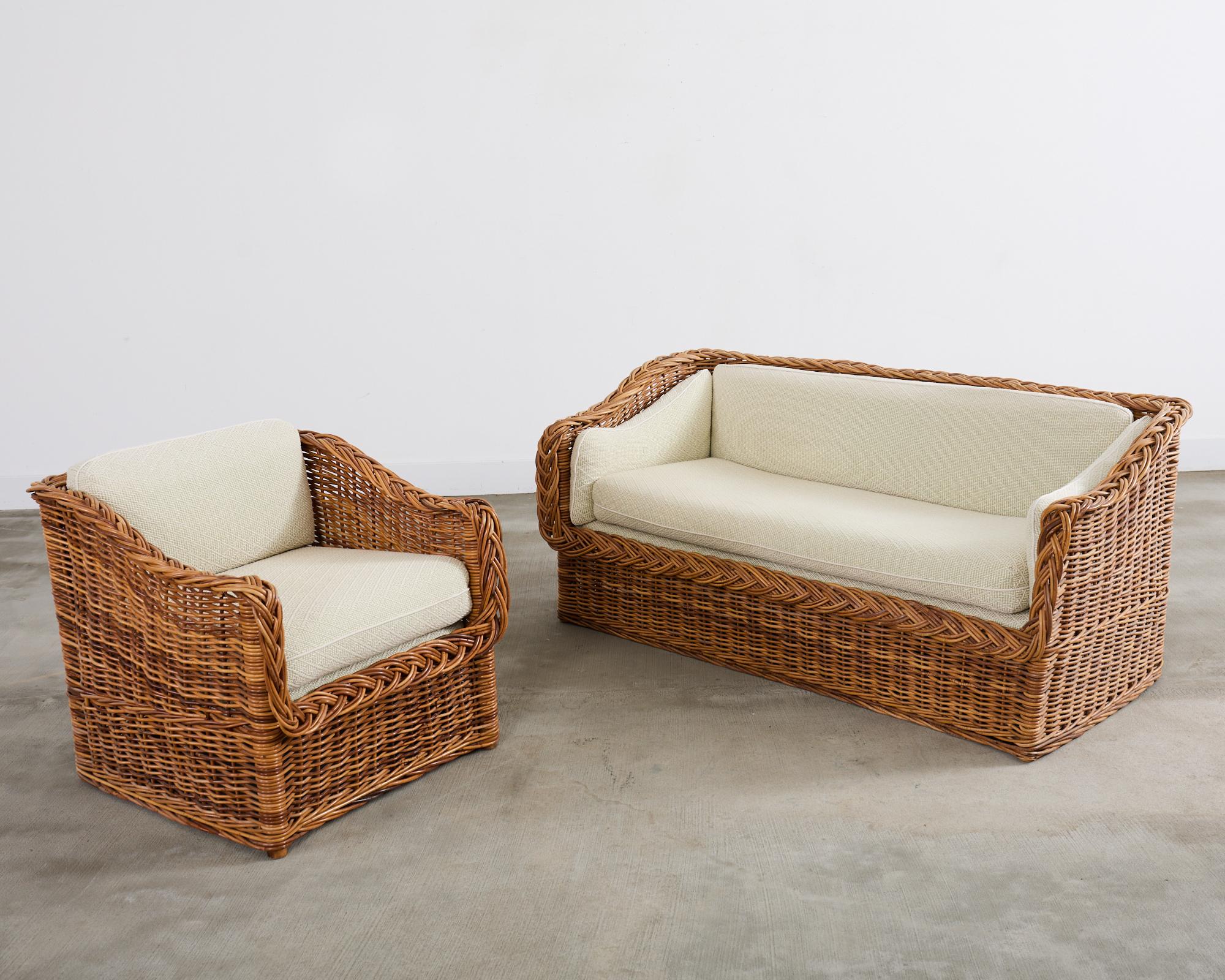 Organique Fauteuil de style Michael Taylor en osier et rotin Scalamandre en vente