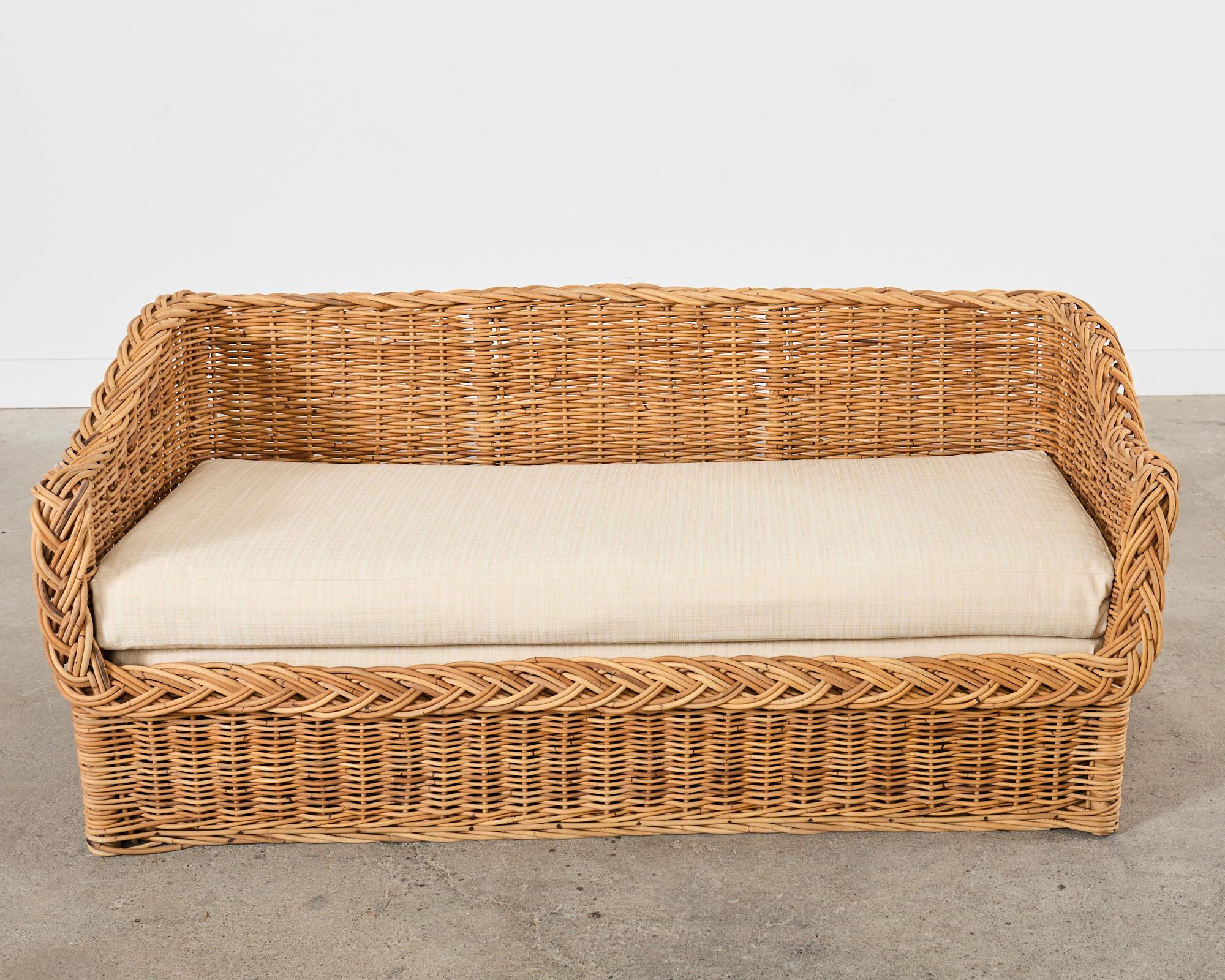 Michael Taylor Style Wicker Rattan Sofa and Settee by Wicker Works For Sale 1