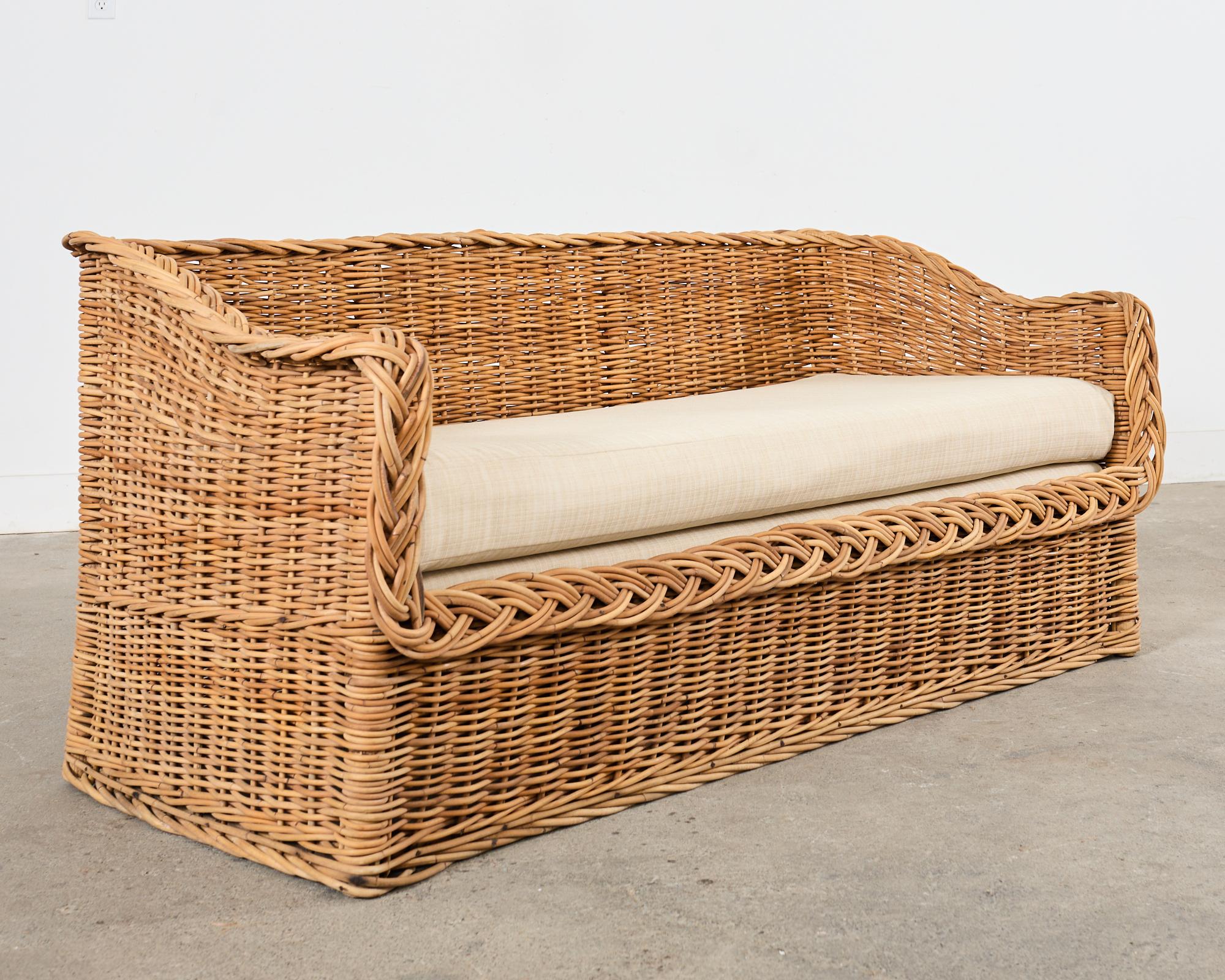 Michael Taylor Style Wicker Rattan Sofa and Settee by Wicker Works For Sale 2