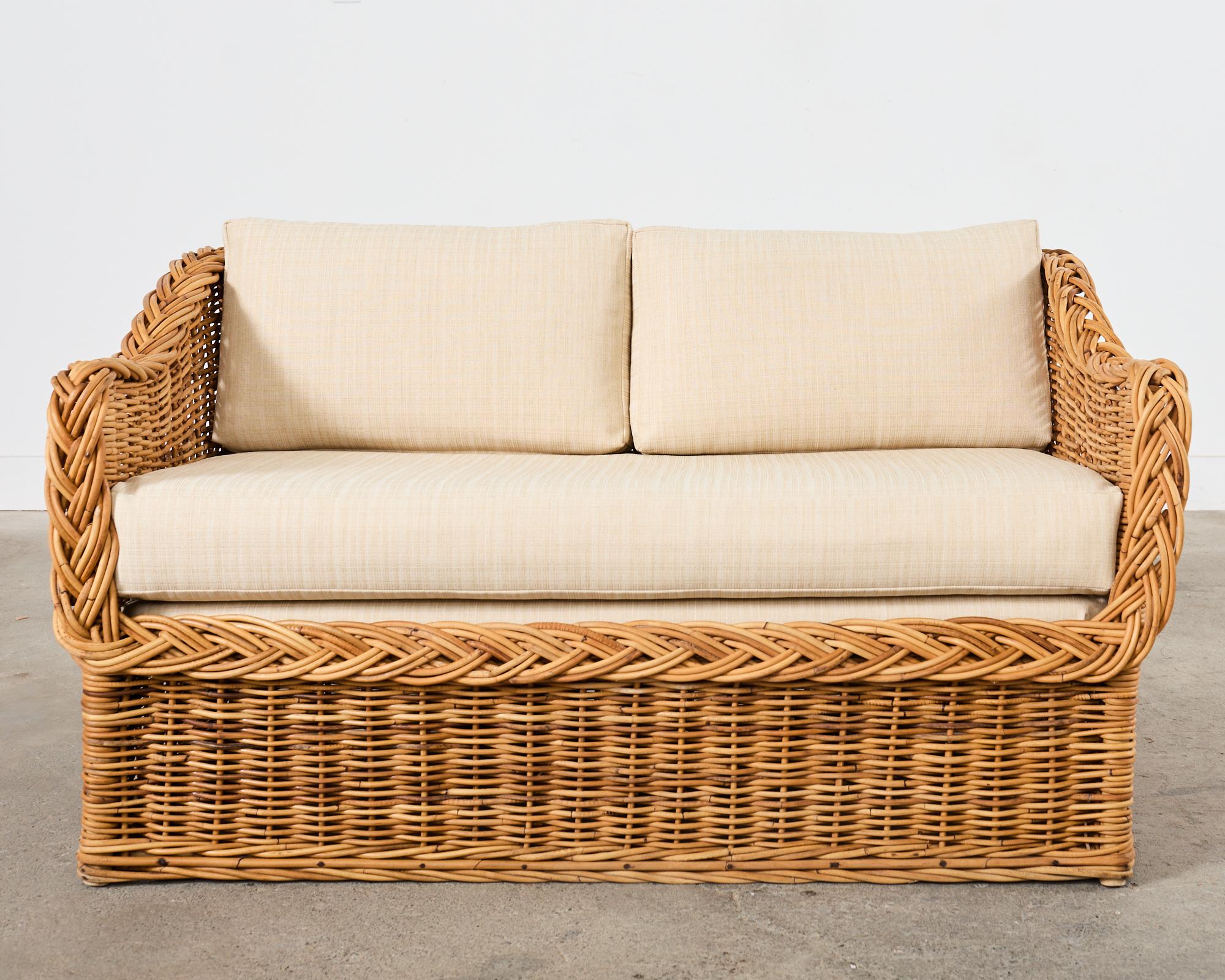 Michael Taylor Style Wicker Rattan Sofa and Settee by Wicker Works For Sale 4