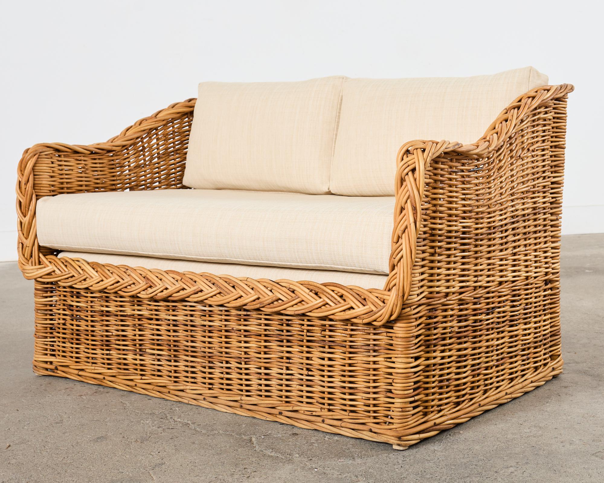 Michael Taylor Style Wicker Rattan Sofa and Settee by Wicker Works For Sale 9
