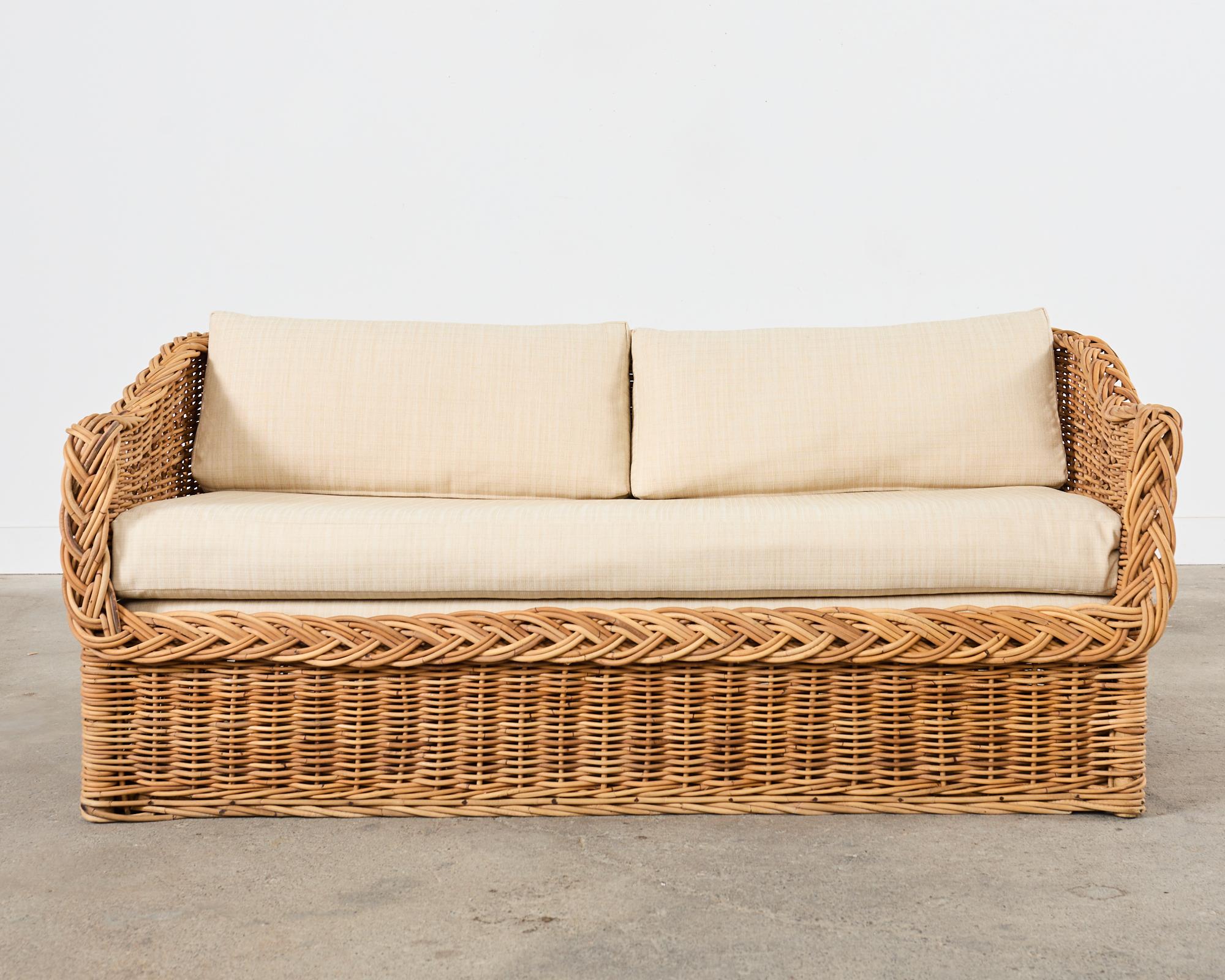20th Century Michael Taylor Style Wicker Rattan Sofa and Settee by Wicker Works For Sale