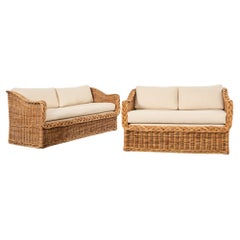 Vintage Michael Taylor Style Wicker Rattan Sofa and Settee by Wicker Works