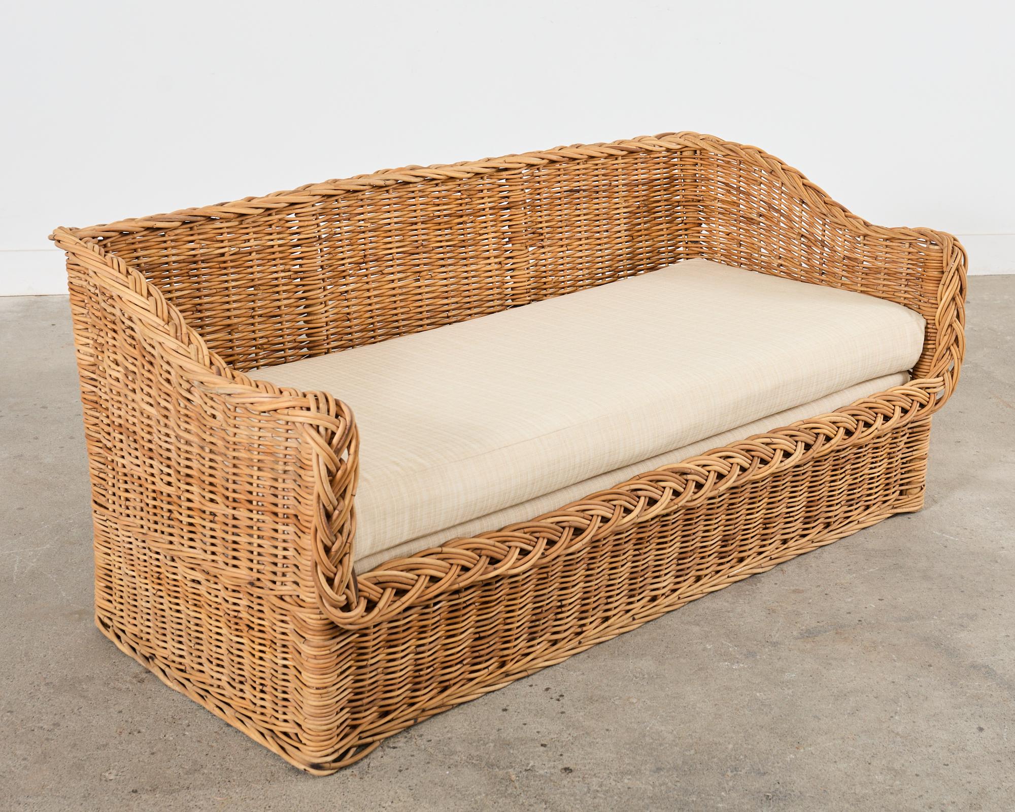 20th Century Michael Taylor Style Wicker Rattan Sofa by Wicker Works For Sale