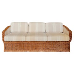 Used Michael Taylor Style Wicker Rattan Sofa New Performance Upholstery 